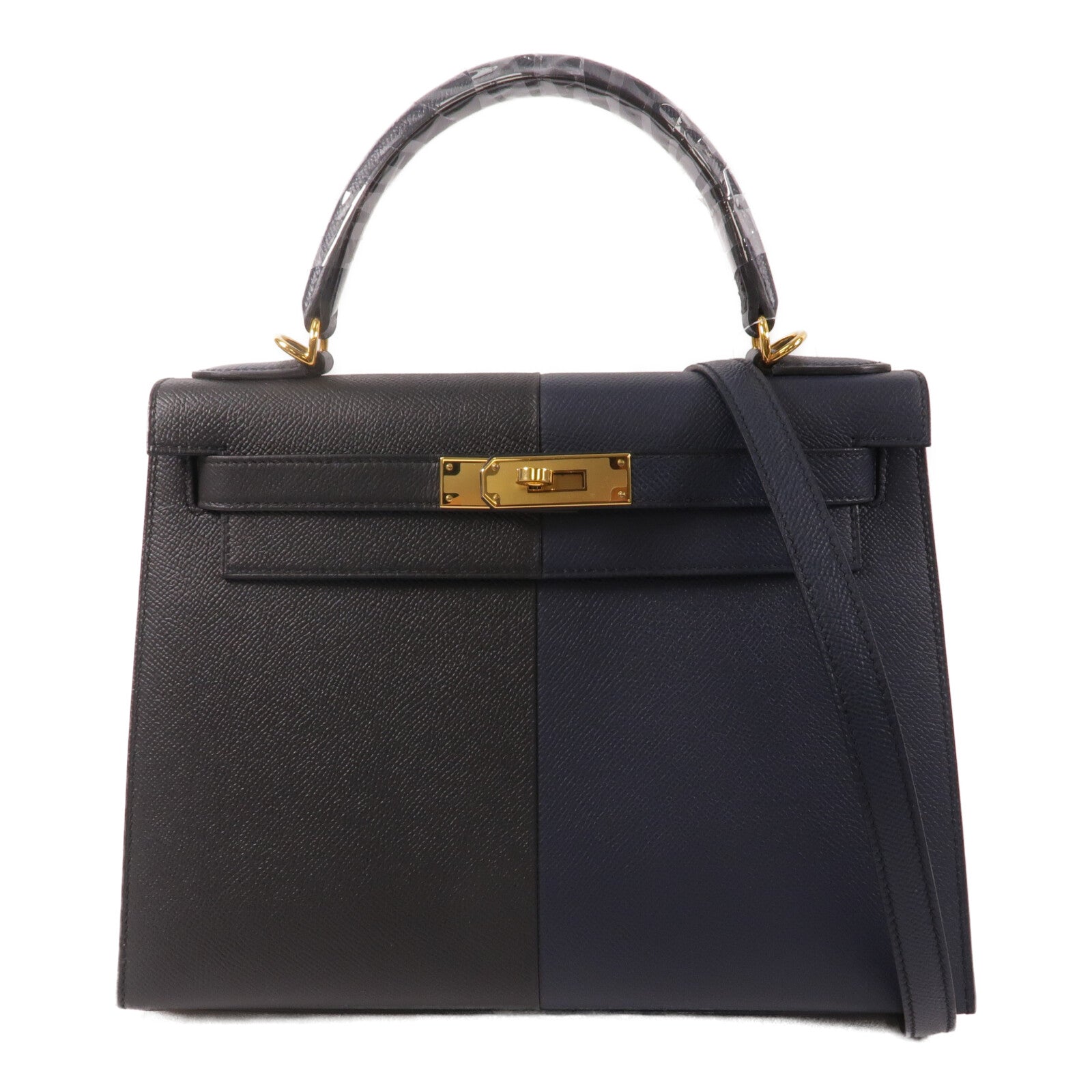 HERMES Epsom皮革Kelly 28手挽肩背兩用袋Blue Indigo