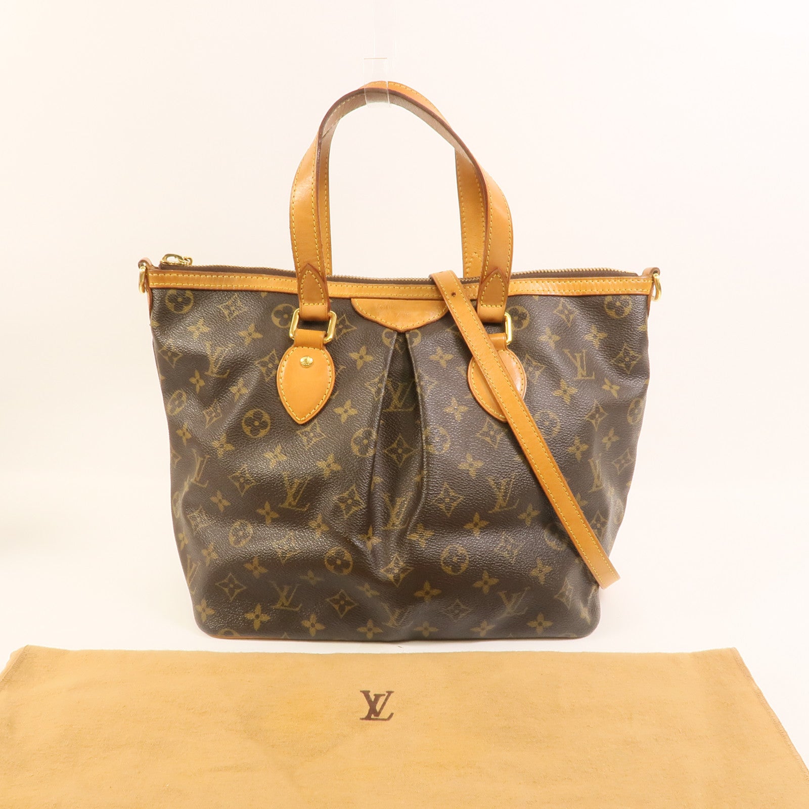 LOUIS VUITTON Monogram Palermo PM金扣手挽肩背兩用袋棕色