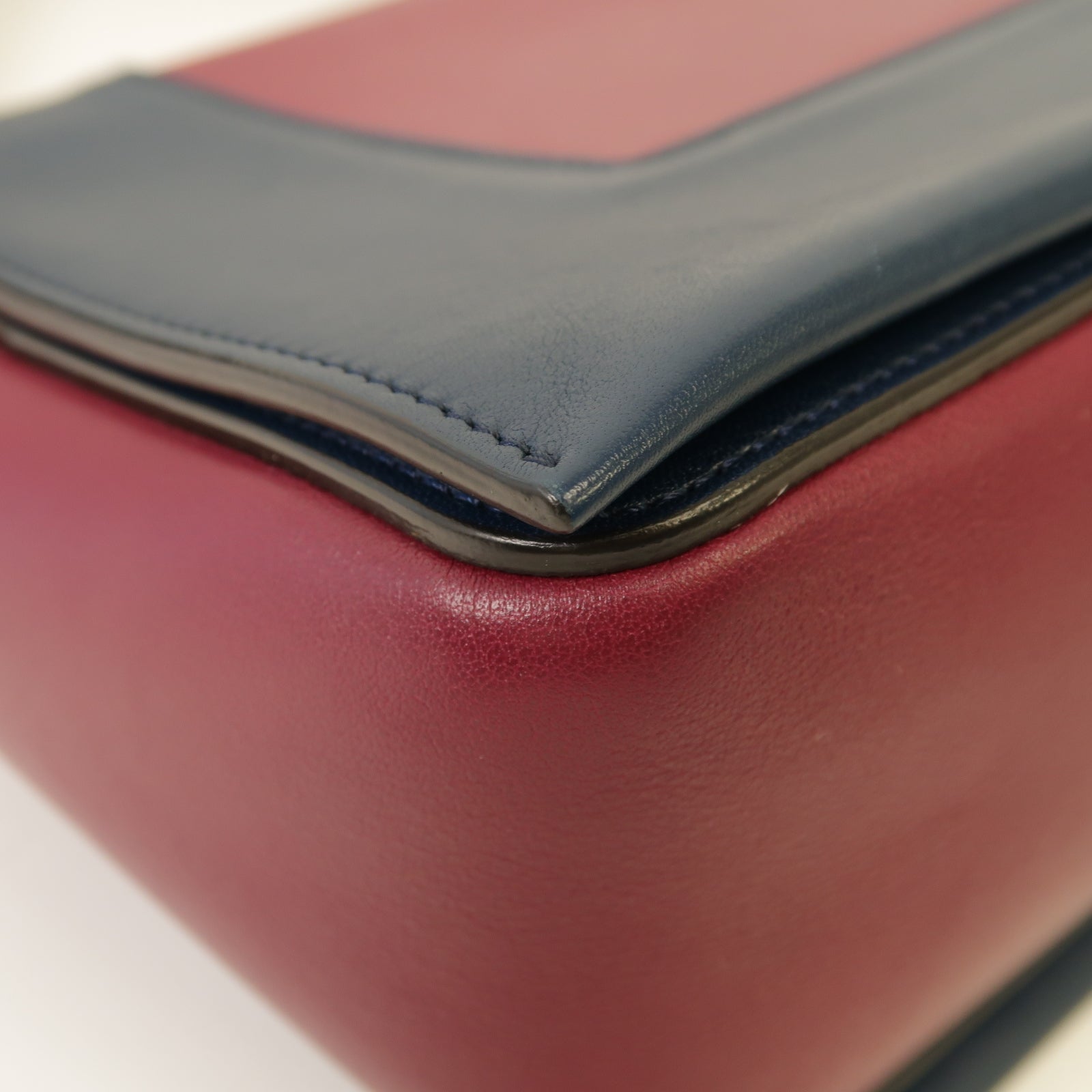 CELINE 【激減優惠】牛皮皮革Frame Medium Bag銀扣肩背袋藍色/紅色