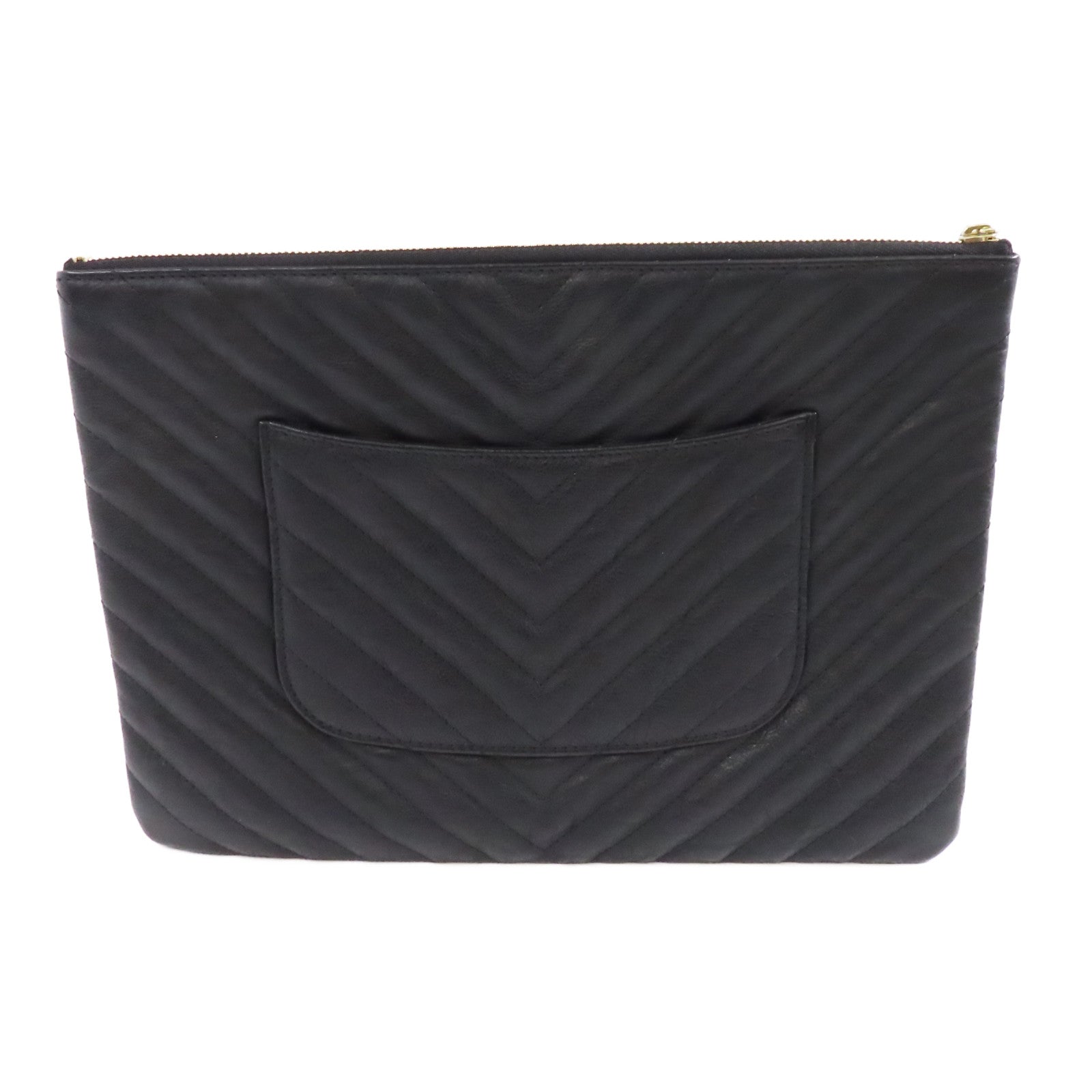 CHANEL 牛皮皮革Pouch/Clutch金扣手拿包黑色