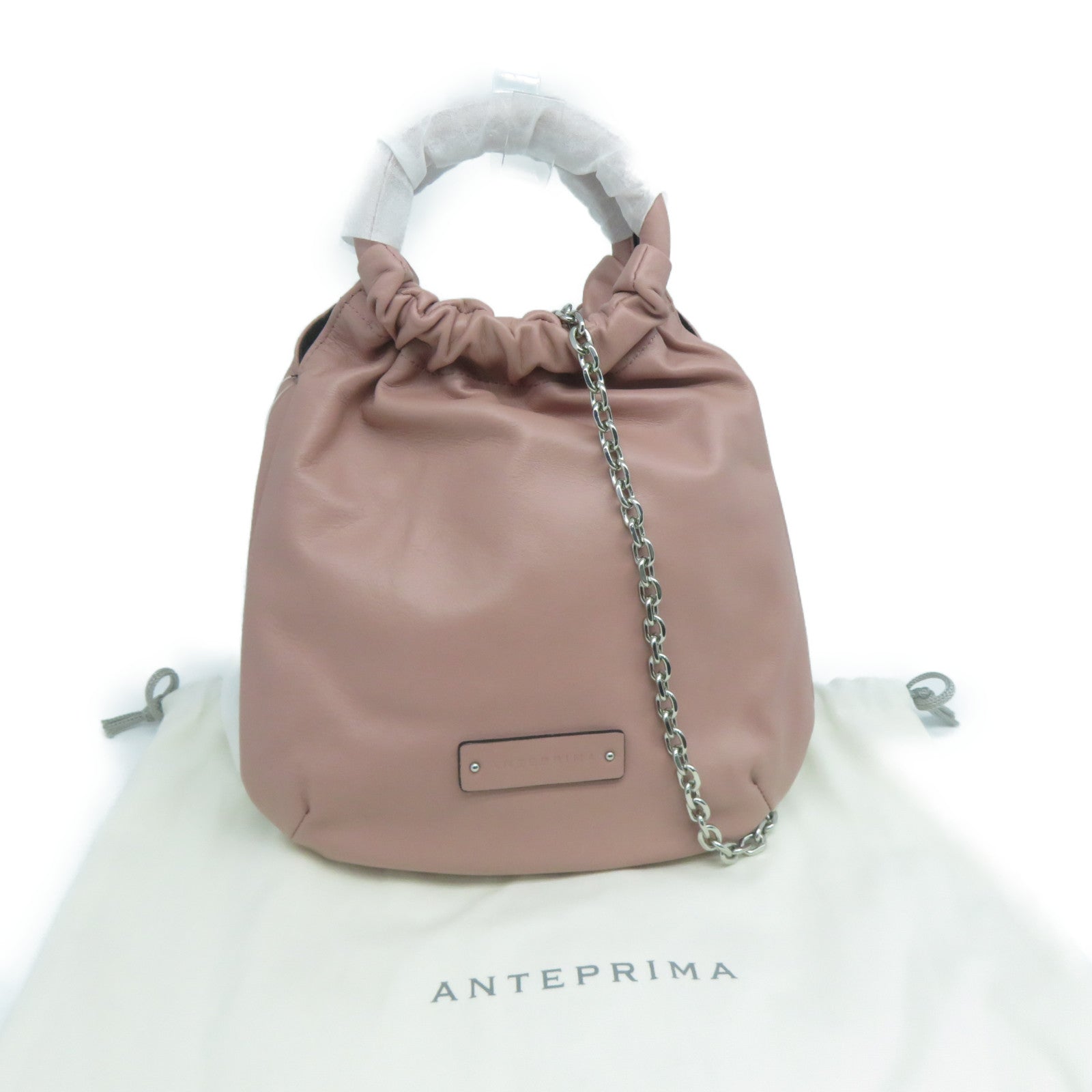 ANTEPRIMA 【清倉大減價】牛皮皮革2 Way Shoulder銀扣鏈帶手挽肩背兩用袋粉紅色