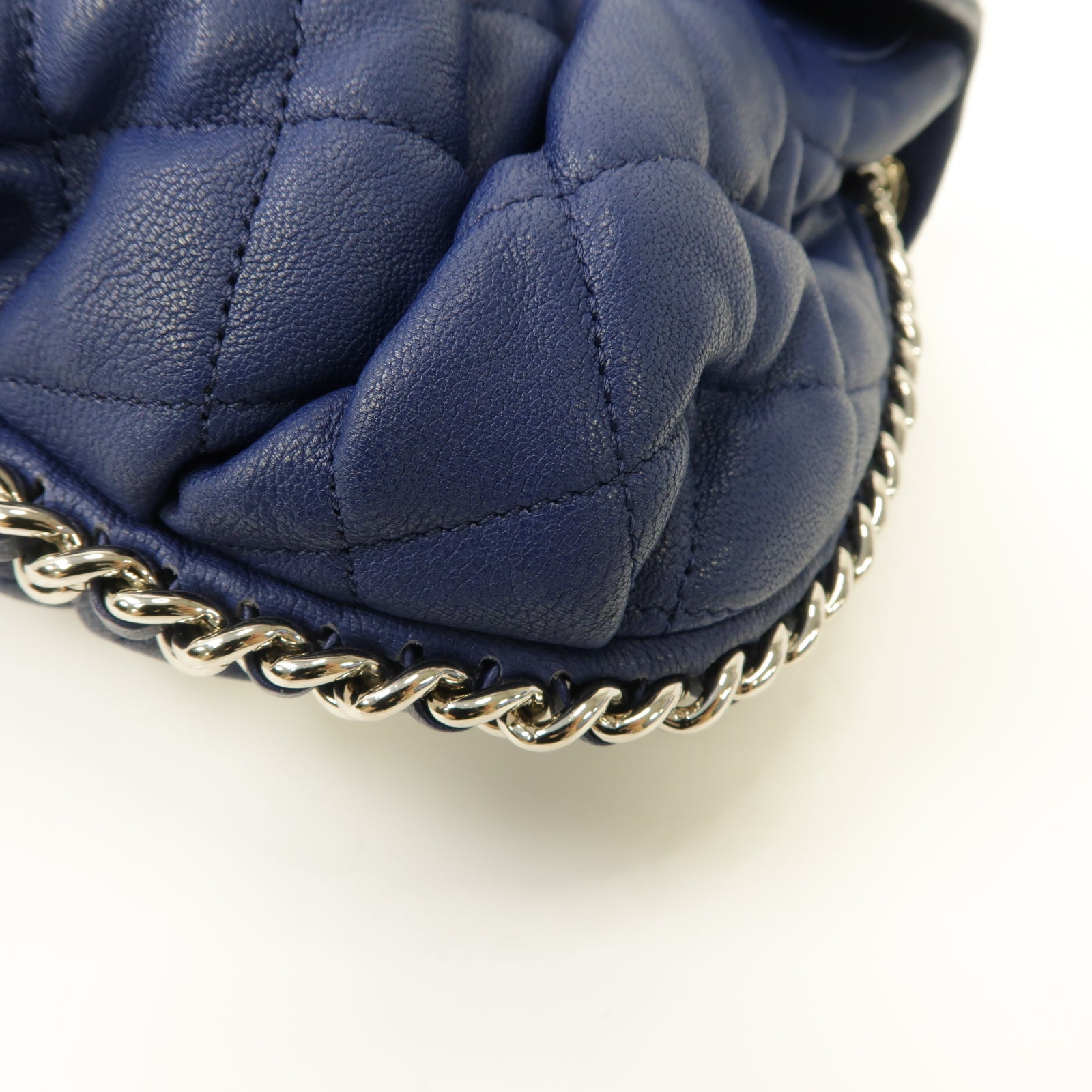 CHANEL 菱格牛皮皮革Chain Shoulder Bag銀扣鏈帶肩背袋藍色