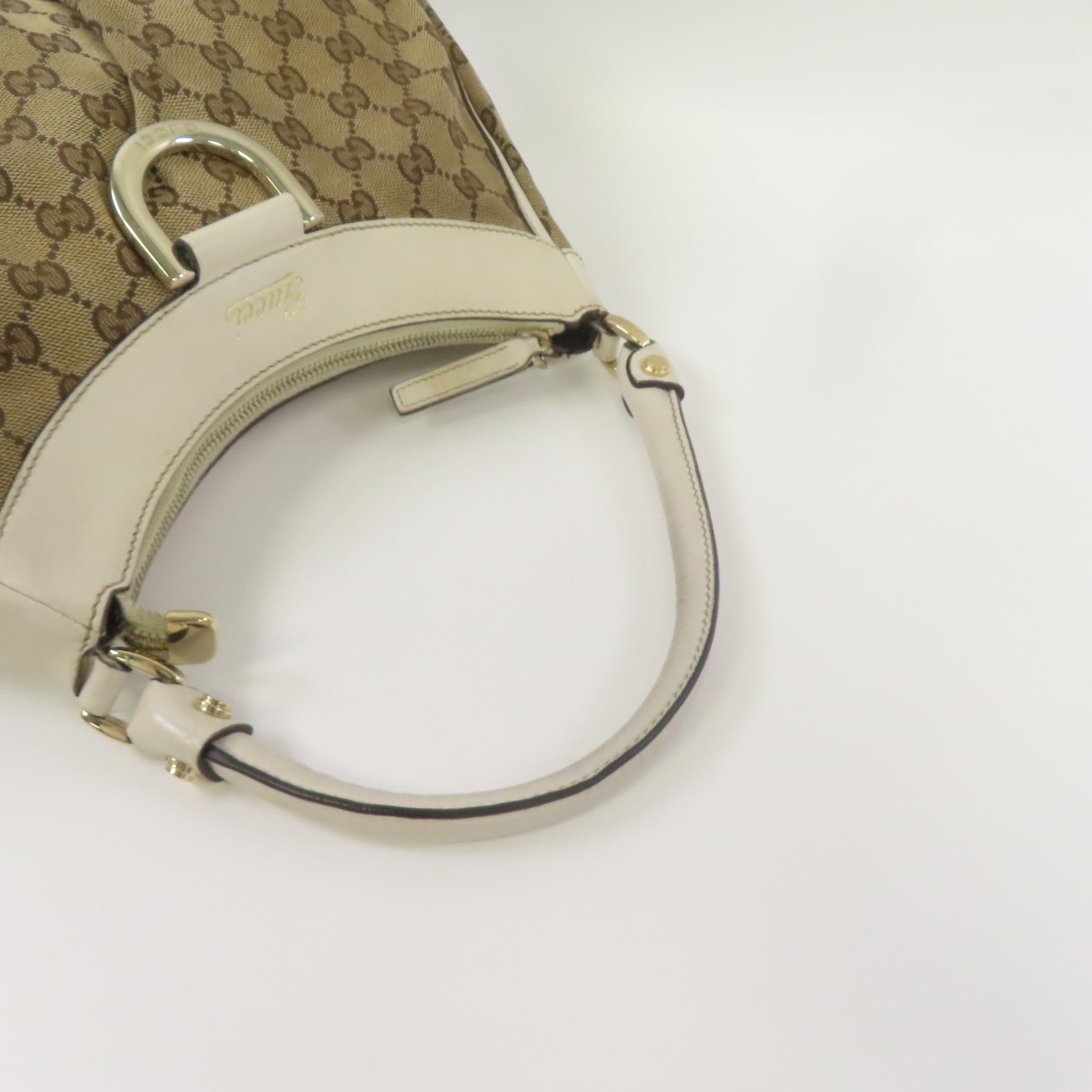 GUCCI 【激減優惠】帆布Shoulder Bag金扣肩背袋啡色/白色