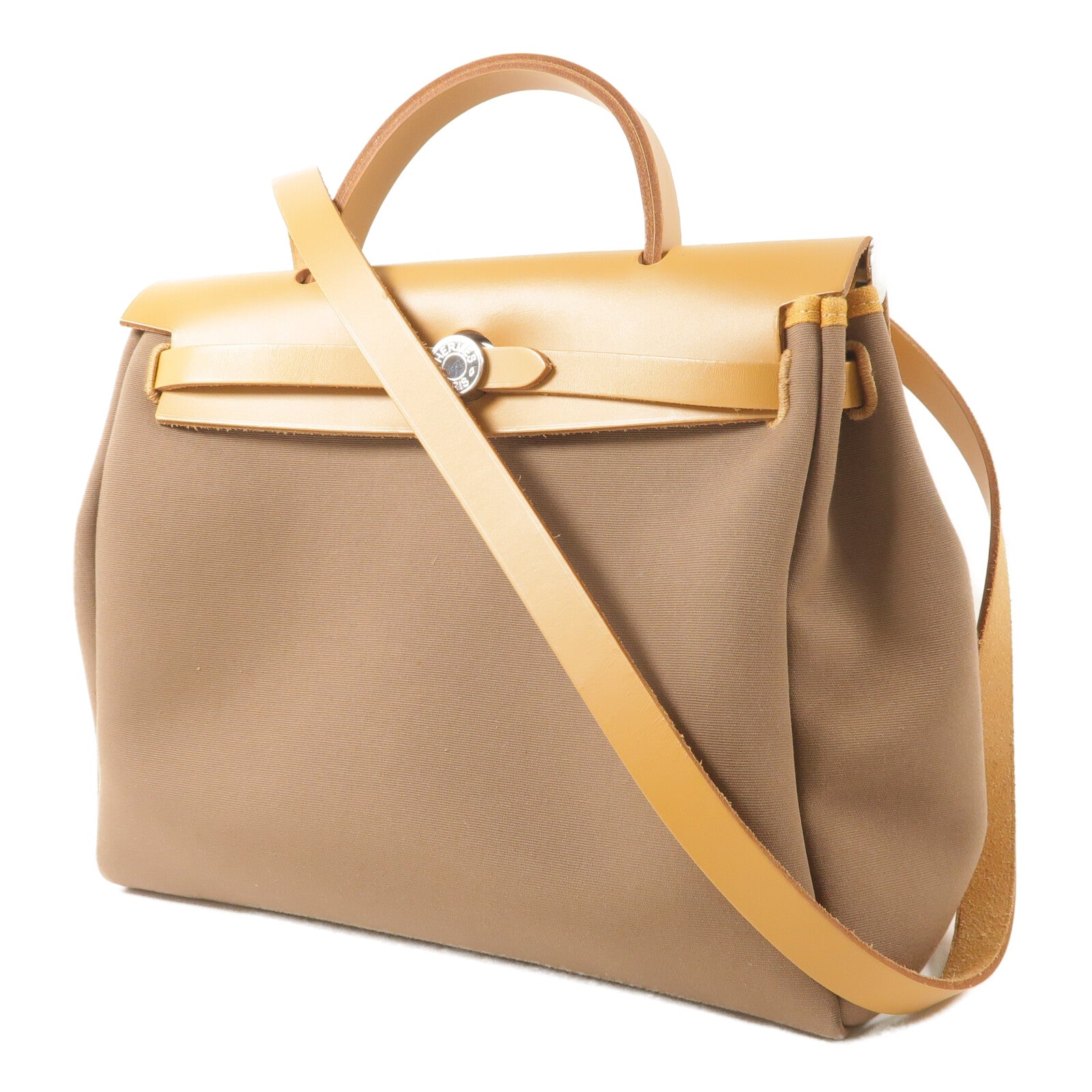 HERMES 帆布Herbag PM手挽肩背兩用袋Etoupe/Natural Sable