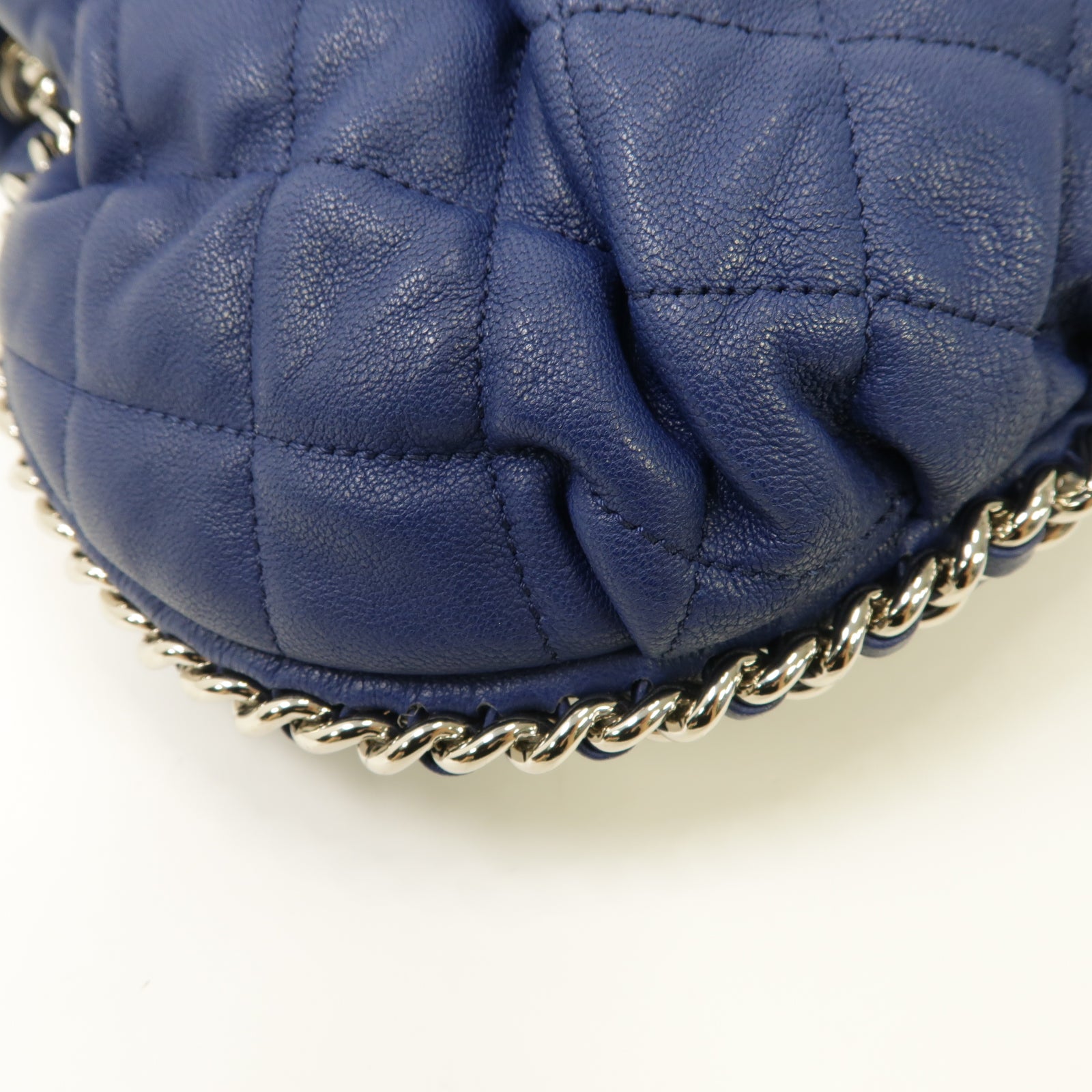 CHANEL 菱格牛皮皮革Chain Shoulder Bag銀扣鏈帶肩背袋藍色