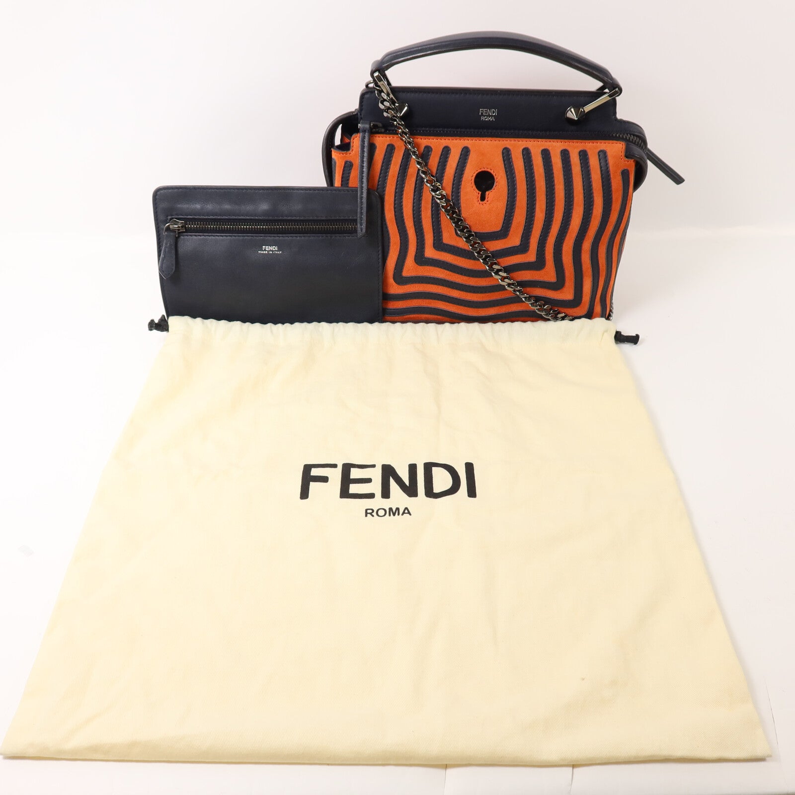 FENDI 麂皮皮革/牛皮皮革Dotcom鏈帶手挽肩背兩用袋