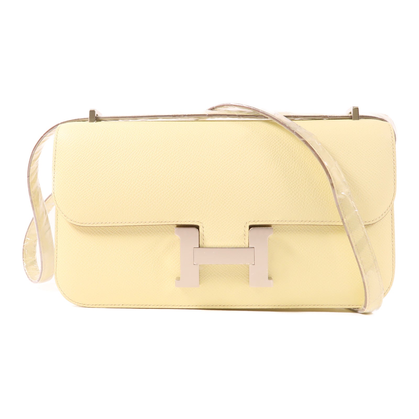 HERMES Epsom皮革Constance Elan銀扣肩背袋Jaune Milton