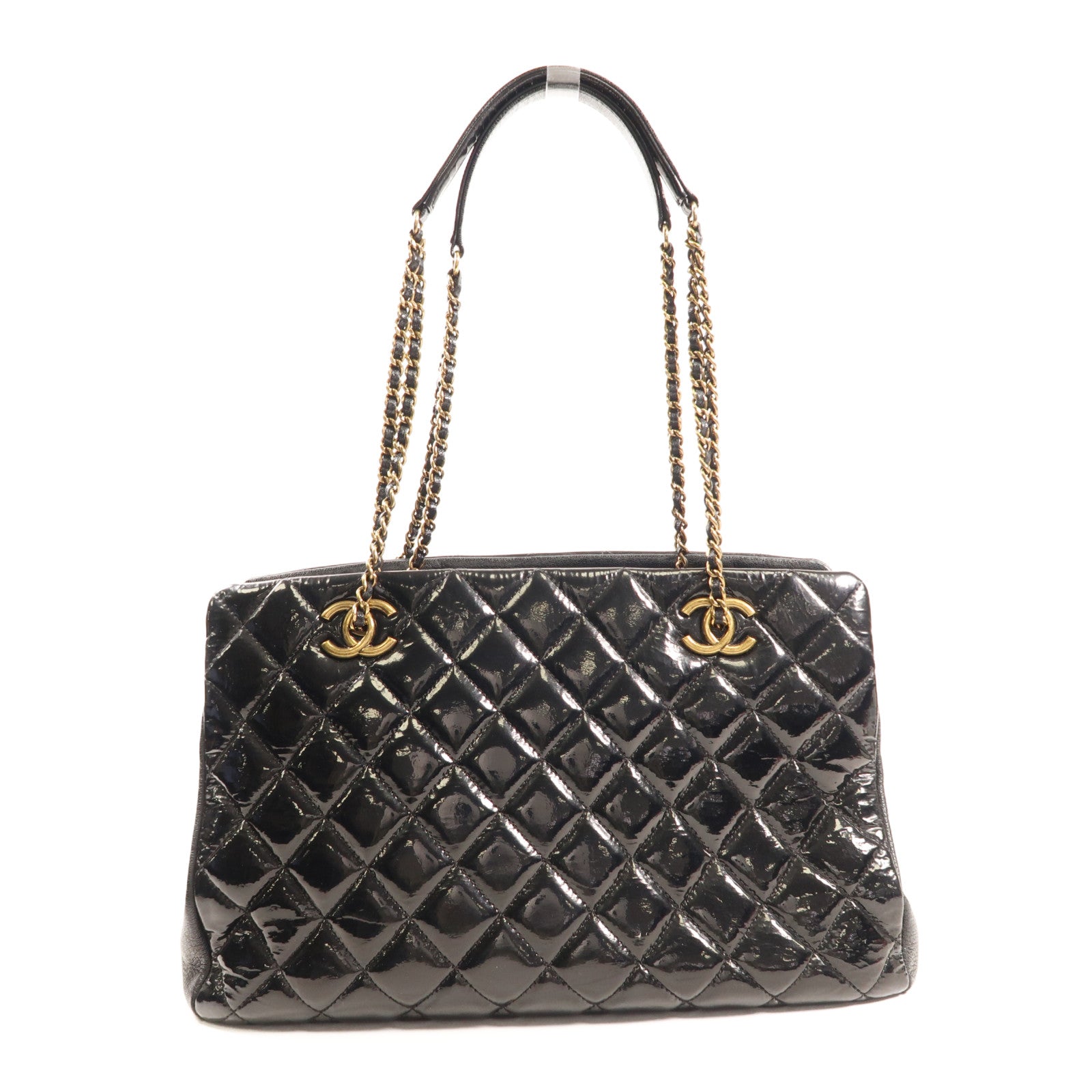 CHANEL 【激減優惠】漆皮皮革Chain Shoulder金扣肩背袋