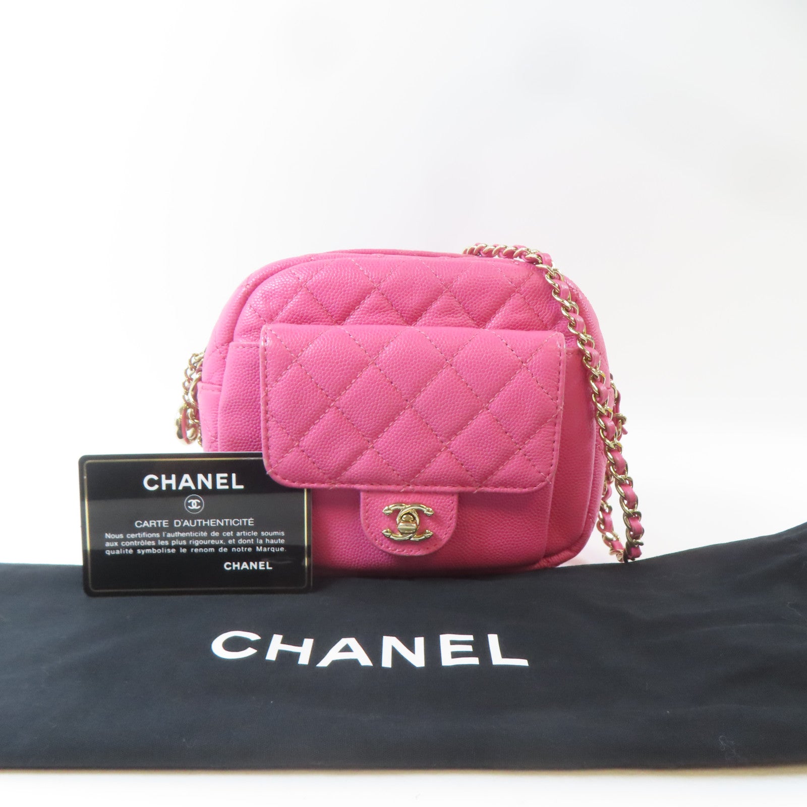 CHANEL 【激減優惠】菱格Caviar皮革Chain Shoulder Bag金扣鏈帶肩背袋粉紅色