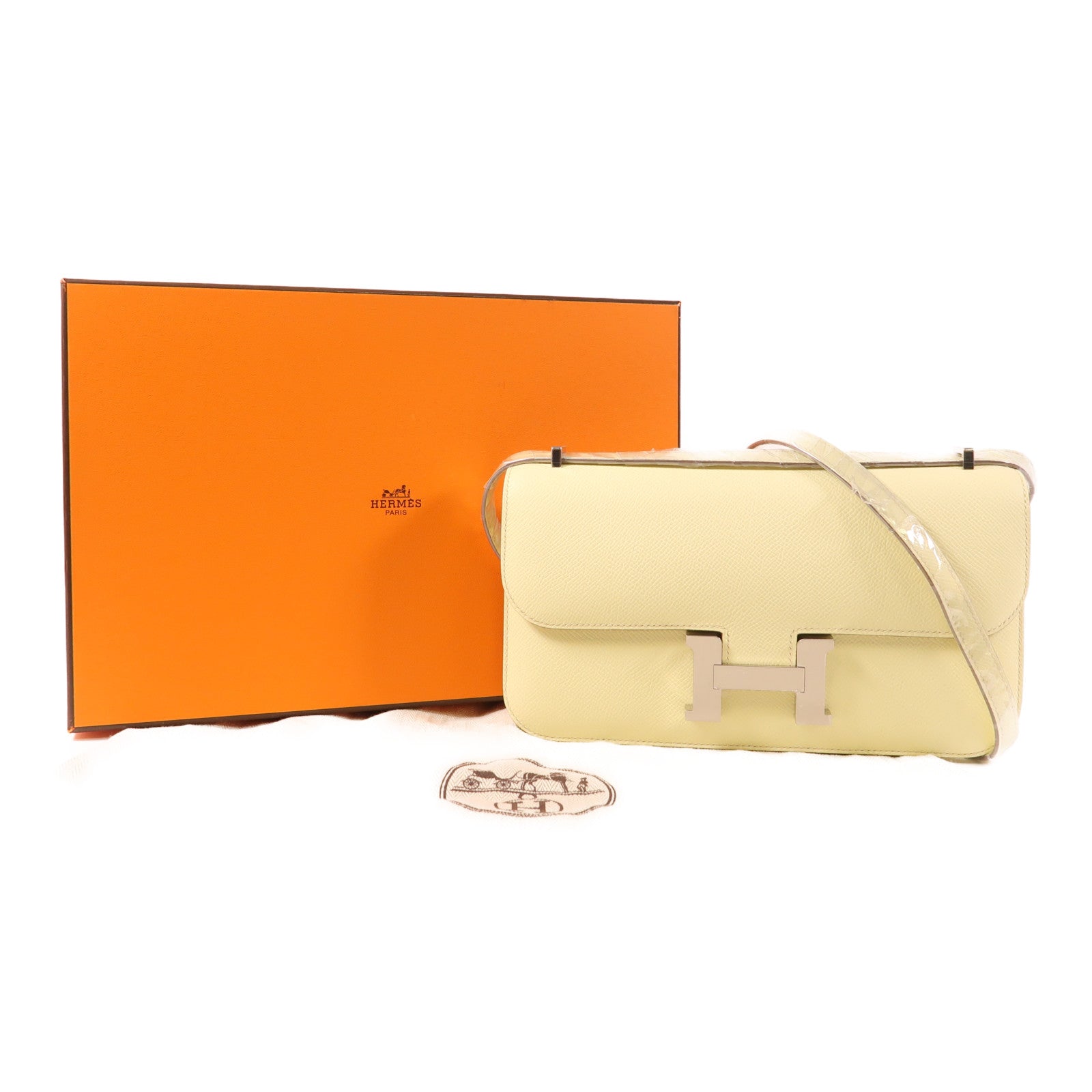 HERMES Epsom皮革Constance Elan銀扣肩背袋Jaune Milton