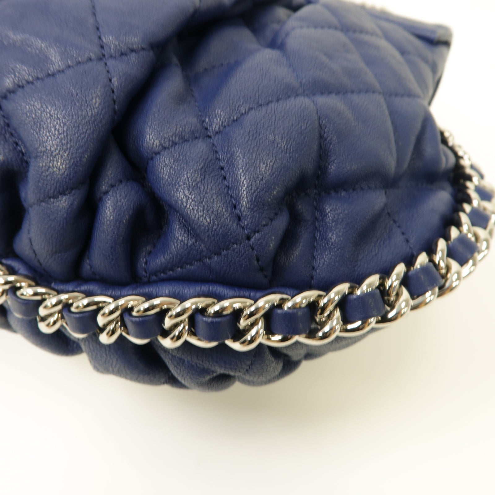 CHANEL 菱格牛皮皮革Chain Shoulder Bag銀扣鏈帶肩背袋藍色