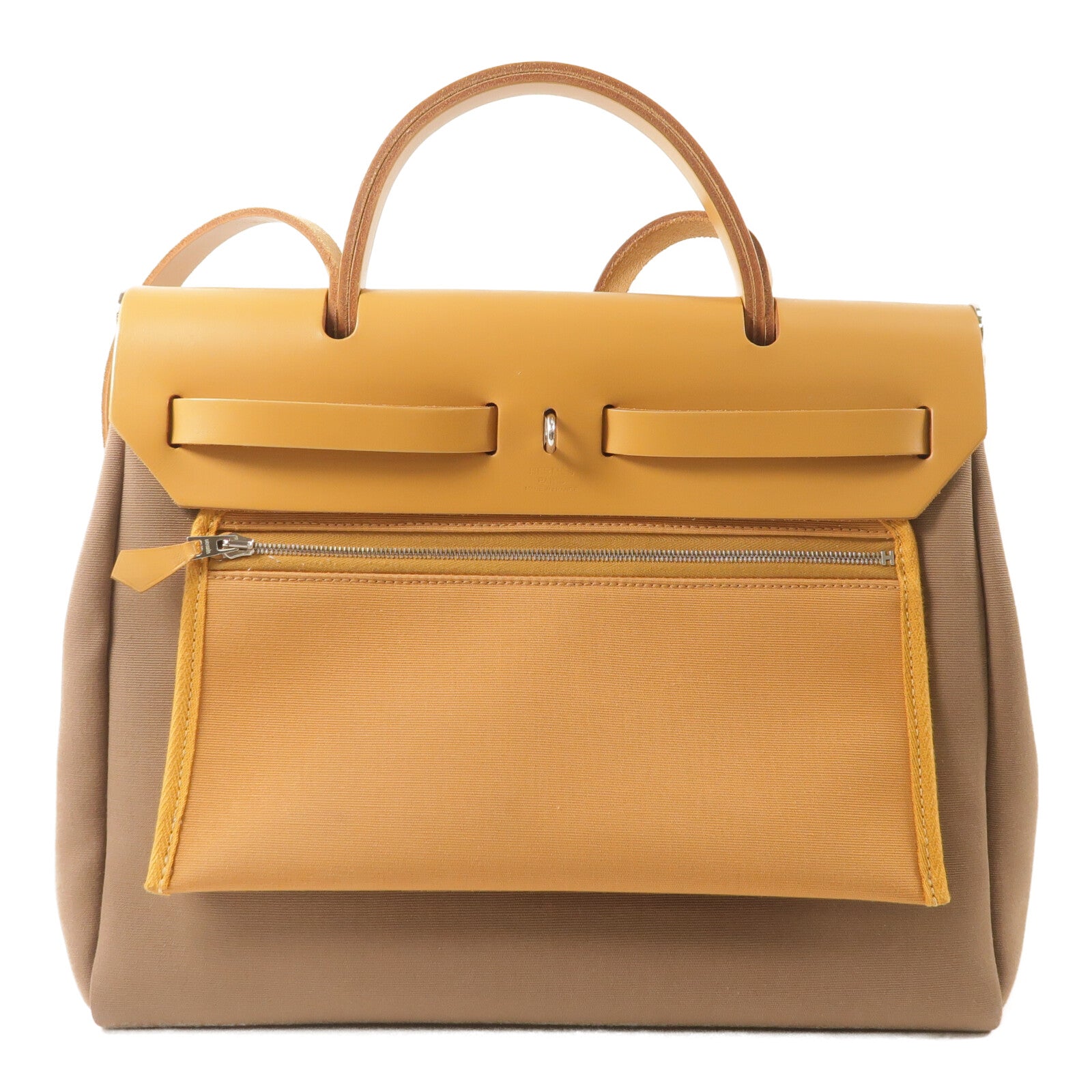 HERMES 帆布Herbag PM手挽肩背兩用袋Etoupe/Natural Sable