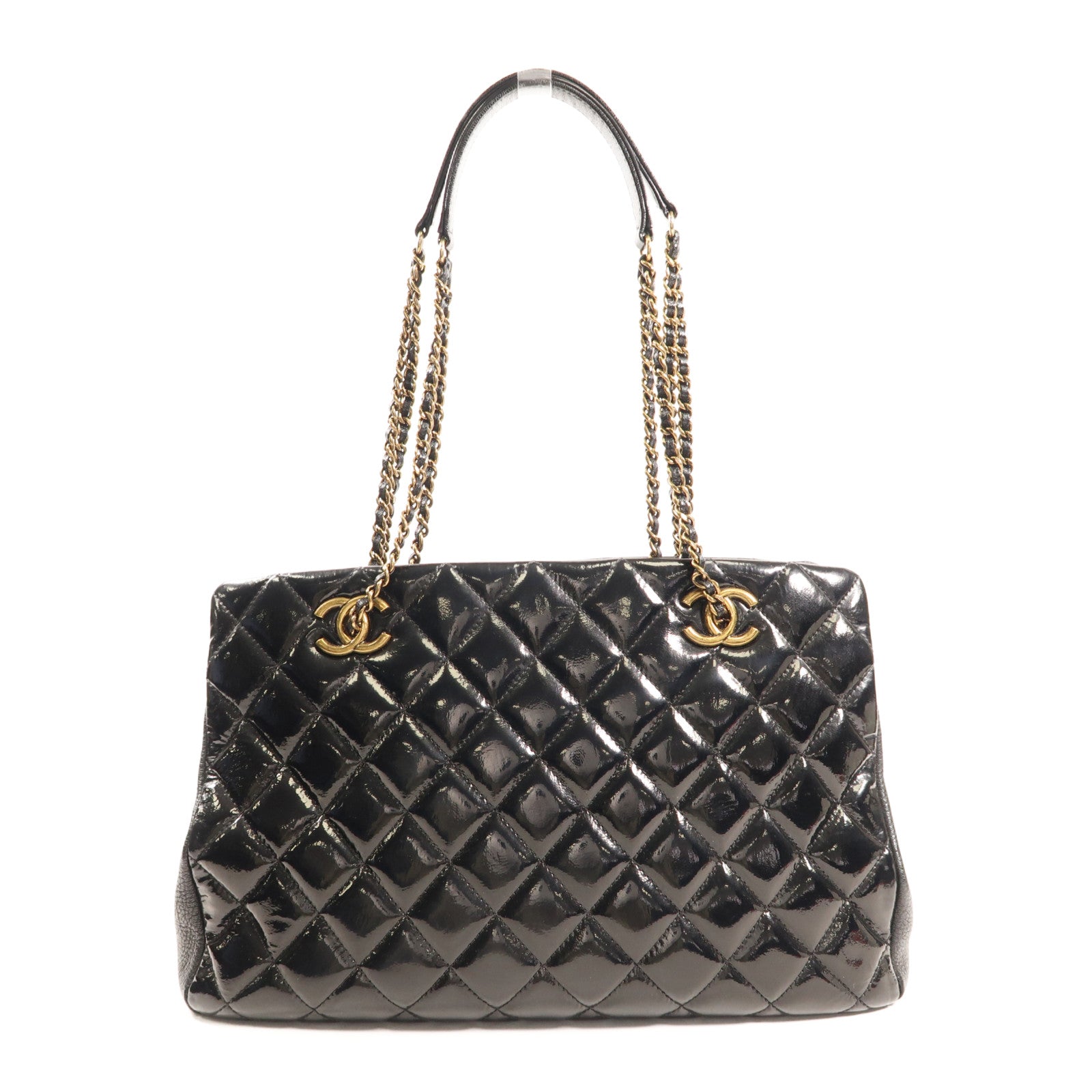 CHANEL 【激減優惠】漆皮皮革Chain Shoulder金扣肩背袋