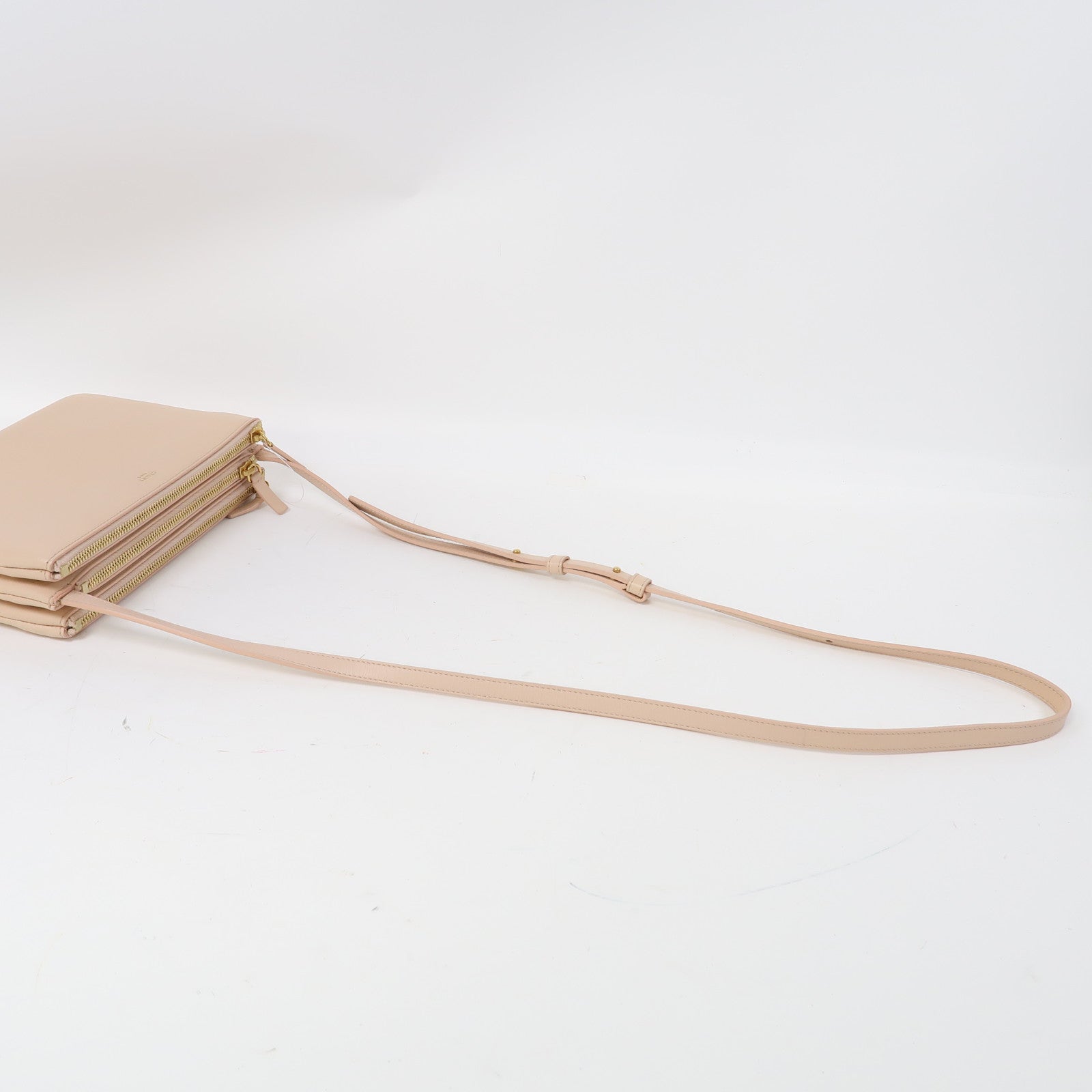 CELINE 牛皮皮革Trio金扣肩背袋粉紅色