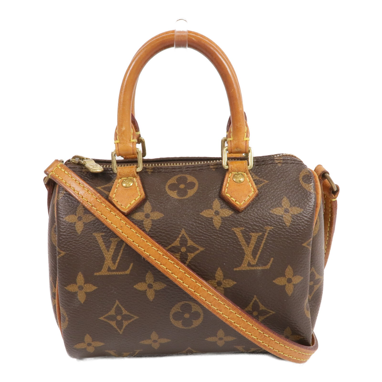 LOUIS VUITTON Monogram Nano Speedy金扣手挽肩背兩用袋棕色