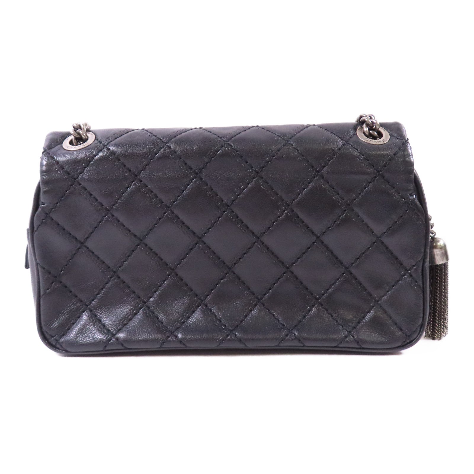 CHANEL 牛皮皮革Chain Shoulder銀扣鏈帶肩背袋黑色
