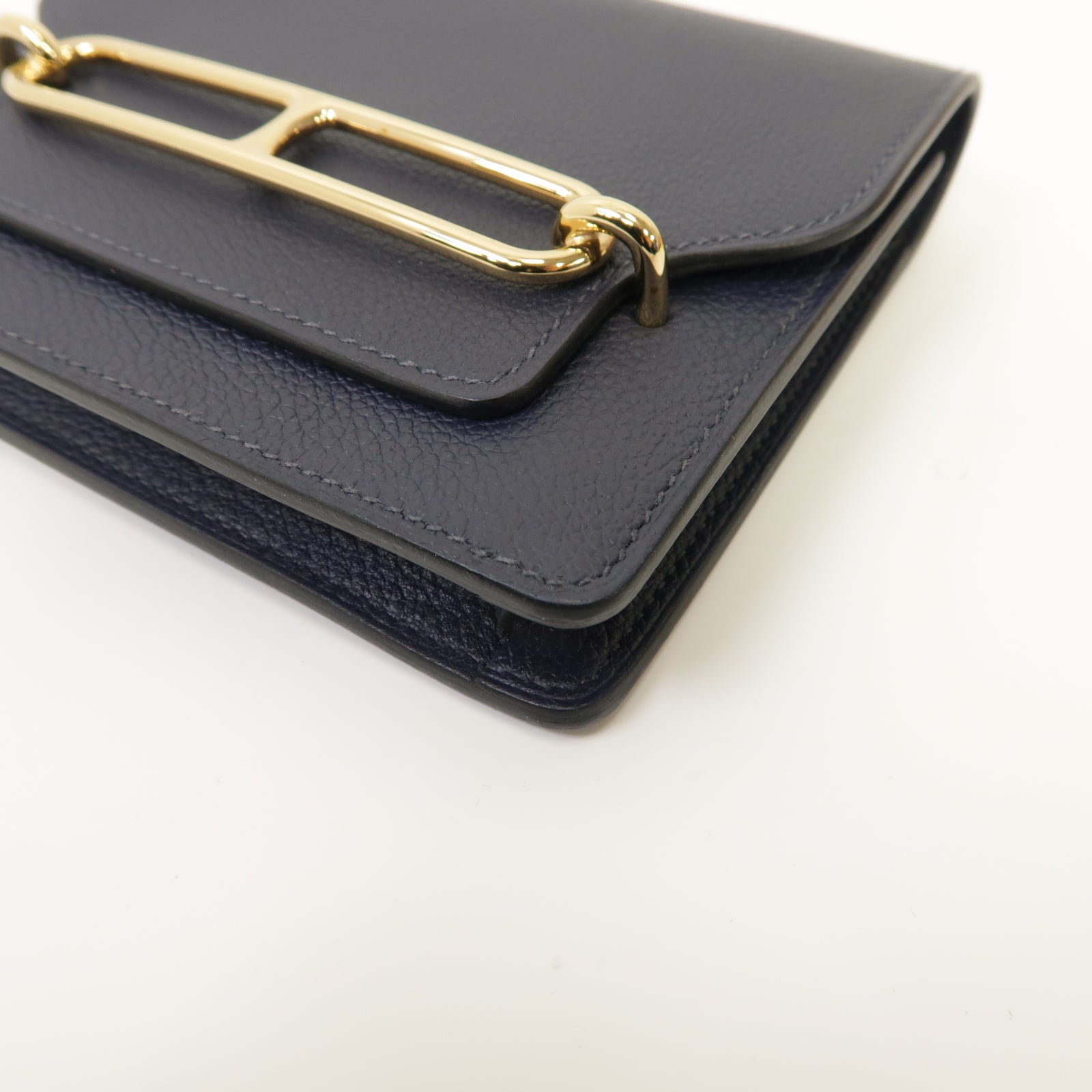 HERMES 【激減優惠】Evercolor皮革Rouls Slim金扣錢包深藍色
