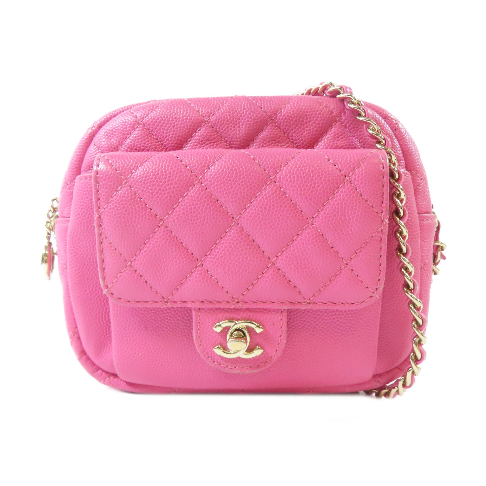 CHANEL 【激減優惠】菱格Caviar皮革Chain Shoulder Bag金扣鏈帶肩背袋粉紅色