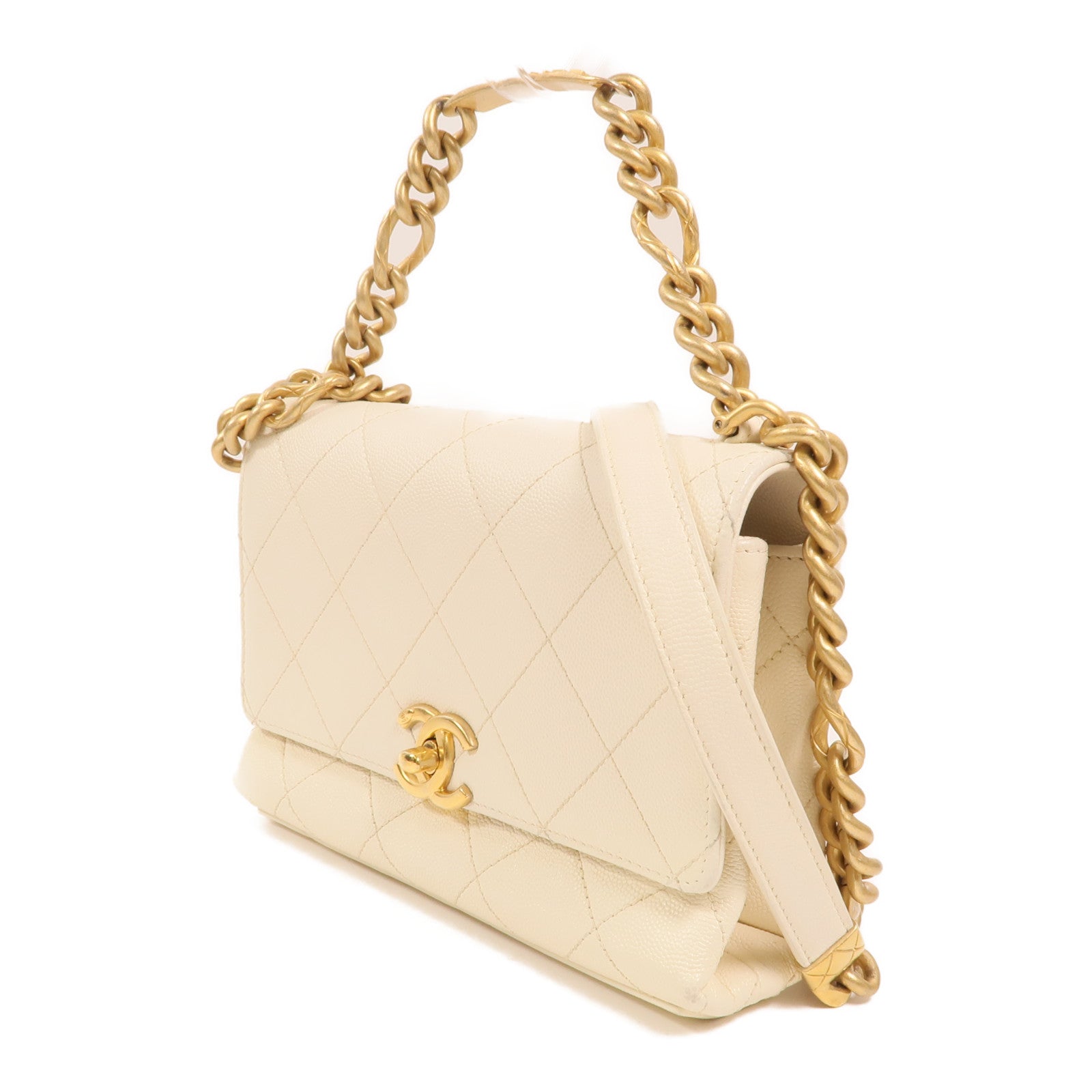 CHANEL 牛皮皮革Chain Shoulder金扣鏈帶手挽肩背兩用袋