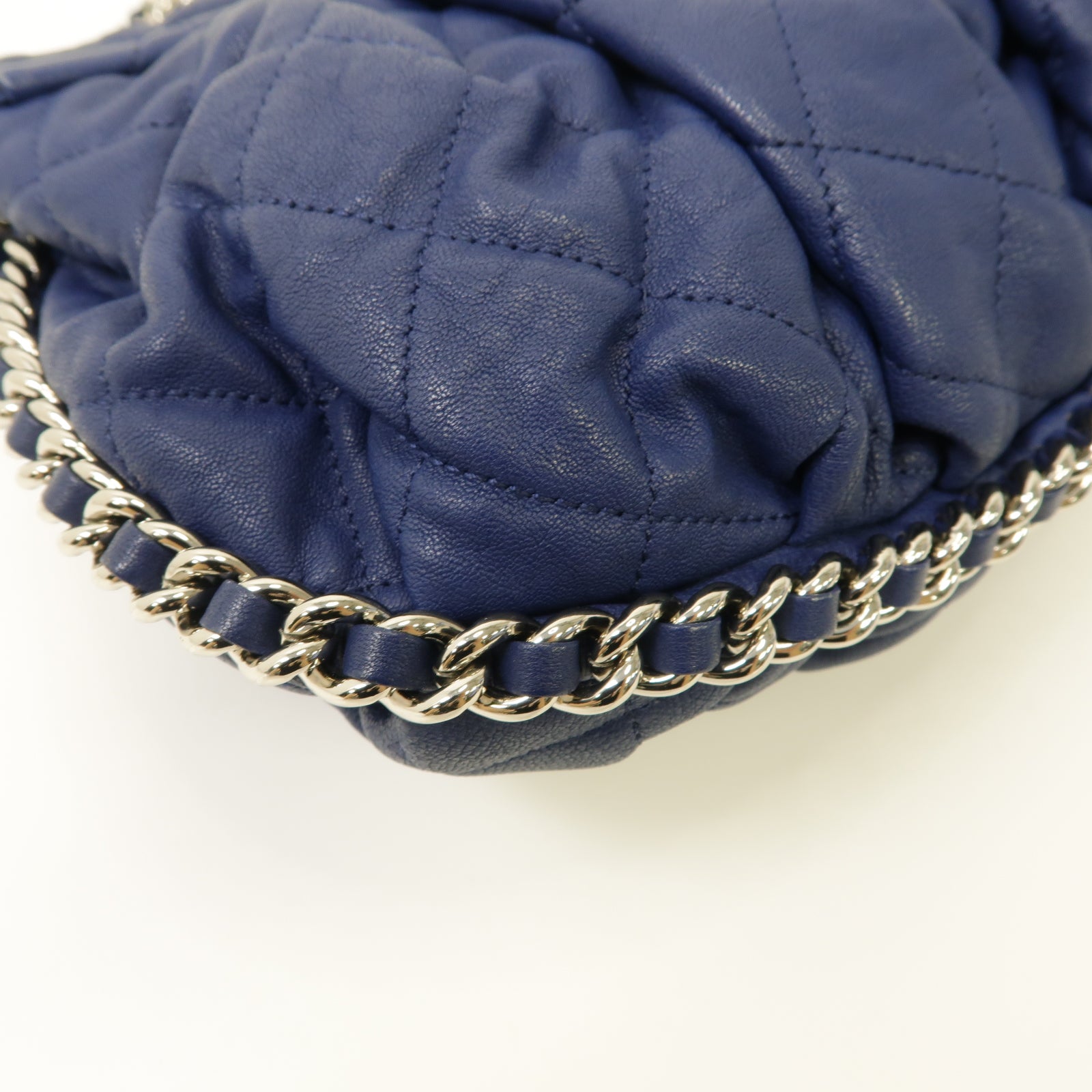 CHANEL 菱格牛皮皮革Chain Shoulder Bag銀扣鏈帶肩背袋藍色