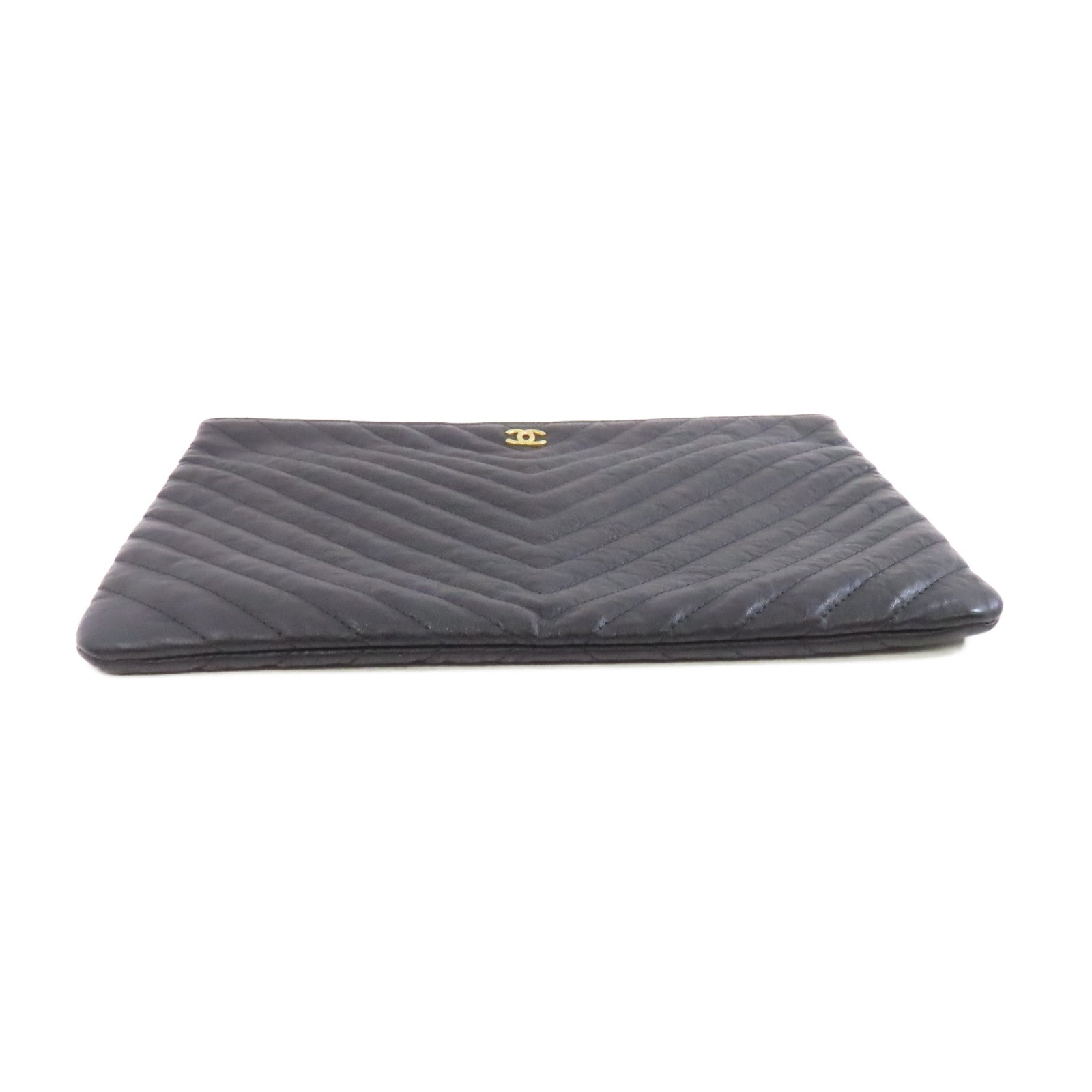 CHANEL 牛皮皮革Pouch/Clutch金扣手拿包黑色