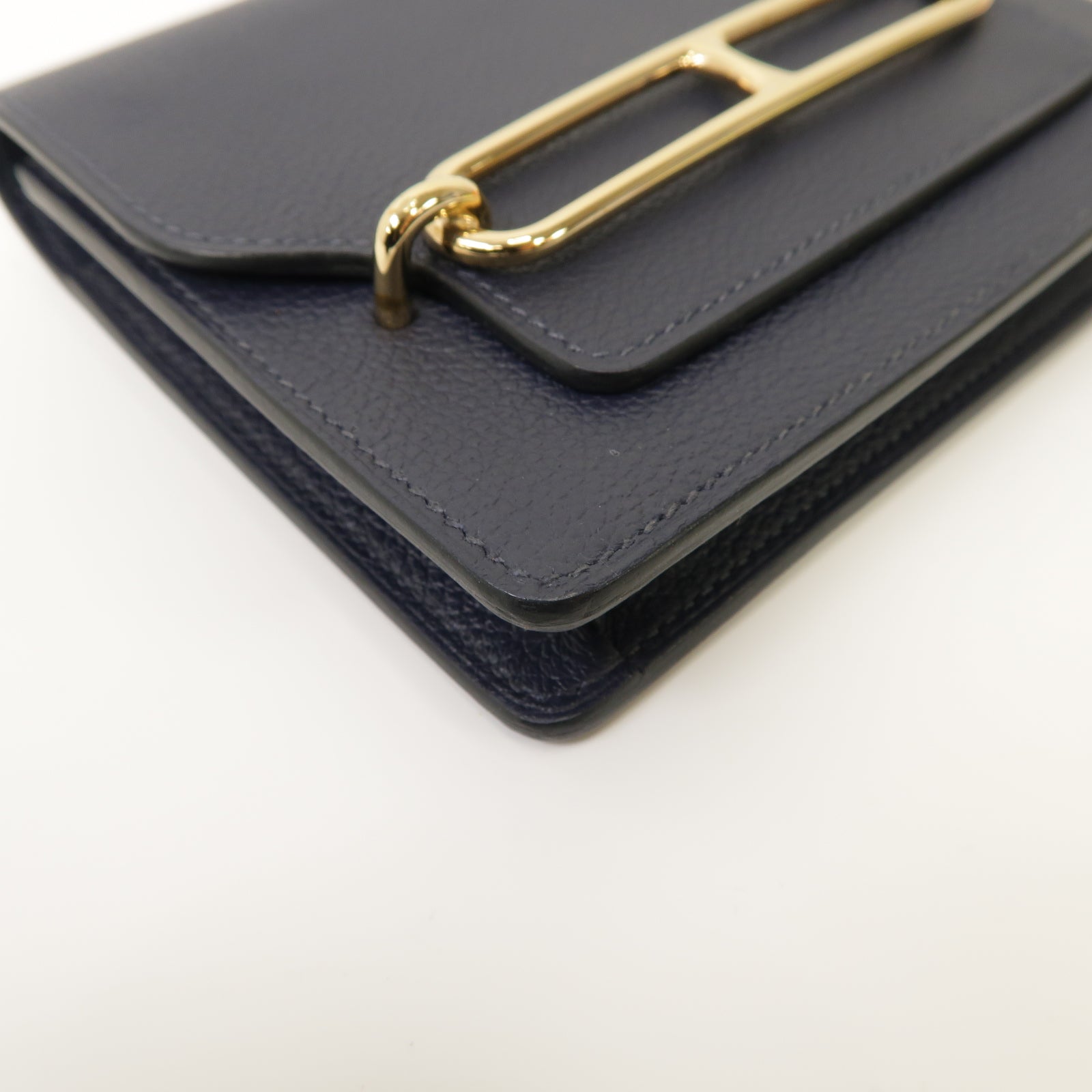 HERMES 【激減優惠】Evercolor皮革Rouls Slim金扣錢包深藍色