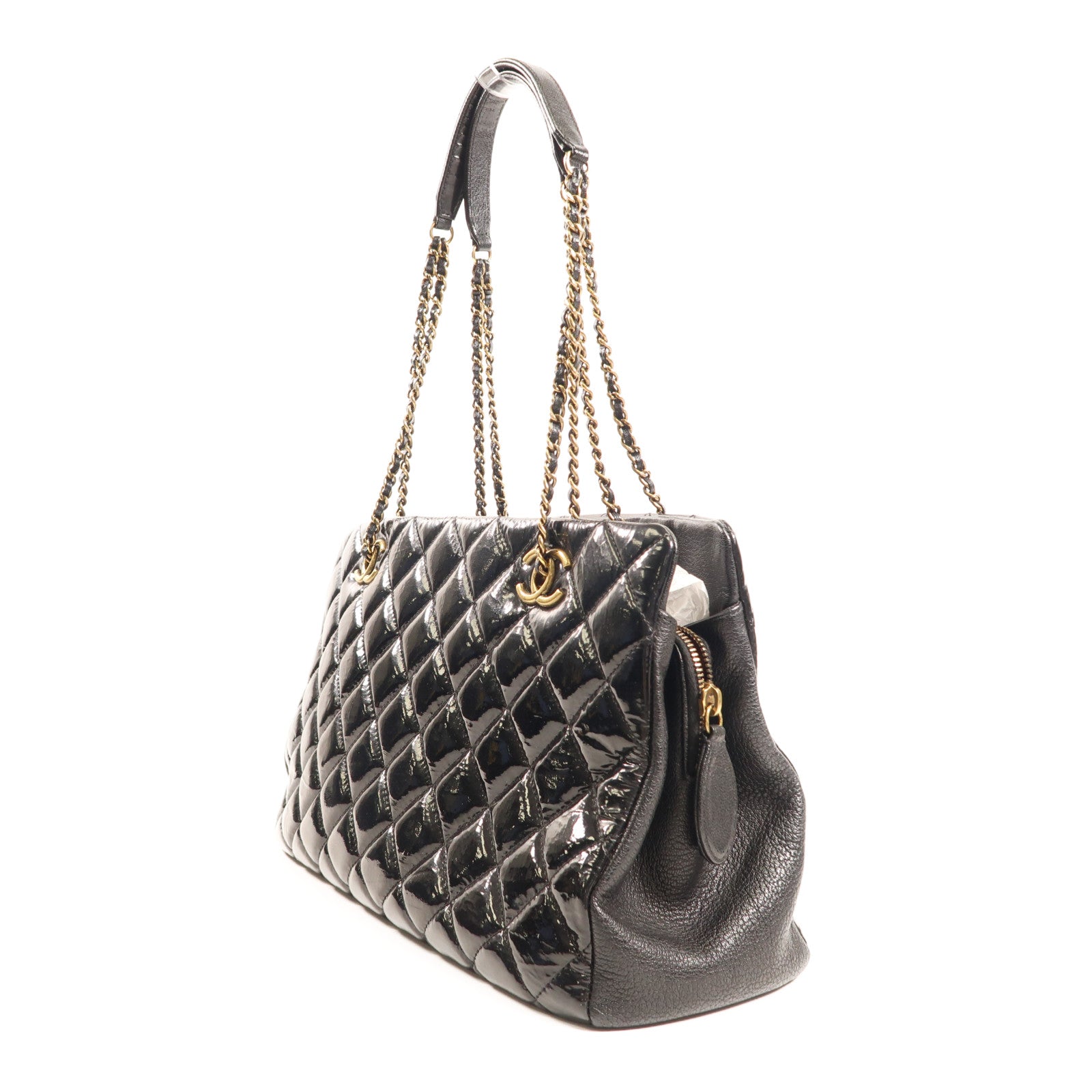 CHANEL 【激減優惠】漆皮皮革Chain Shoulder金扣肩背袋