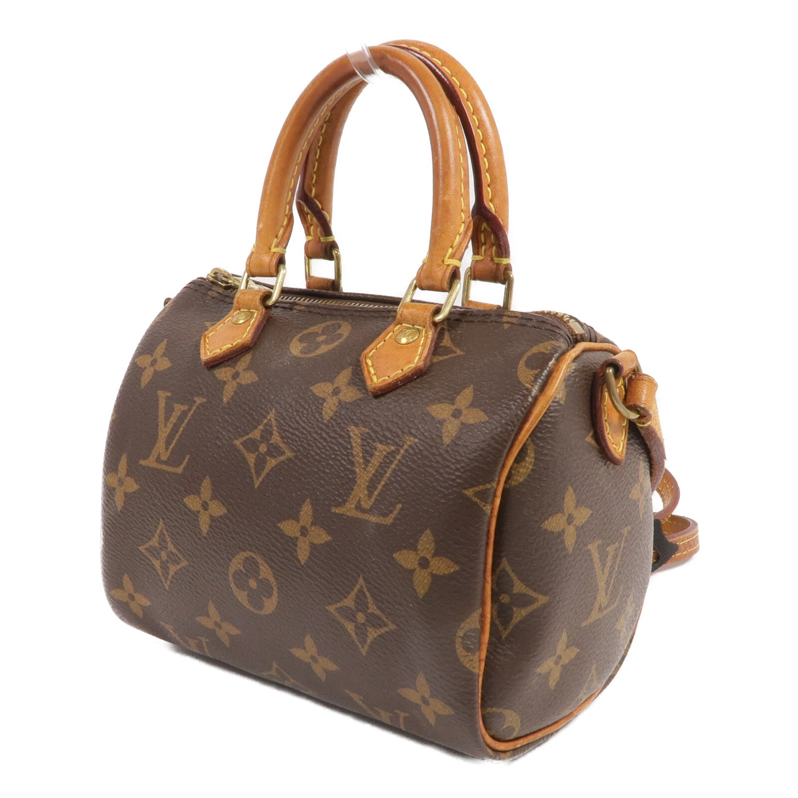 LOUIS VUITTON Monogram Nano Speedy金扣手挽肩背兩用袋棕色