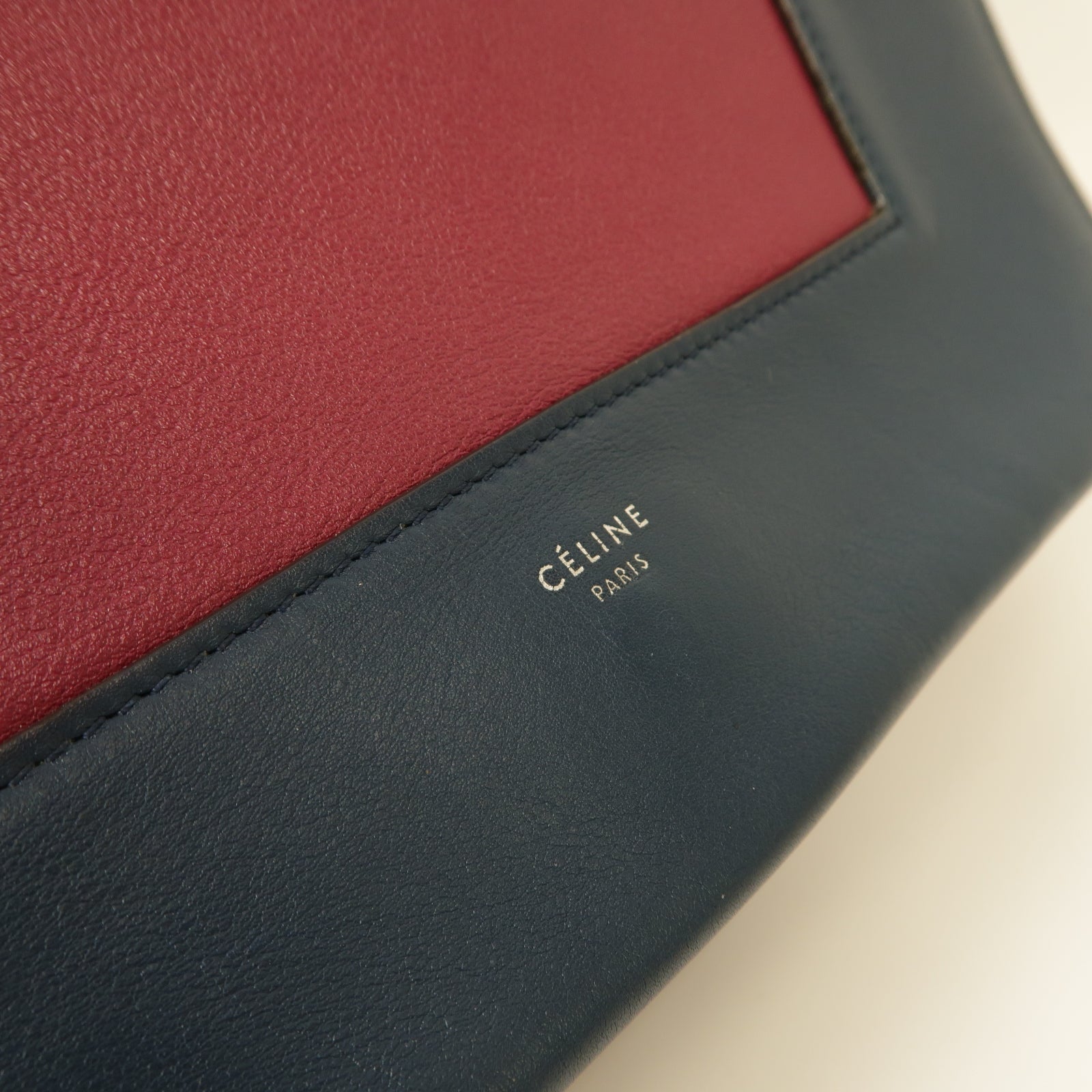 CELINE 【激減優惠】牛皮皮革Frame Medium Bag銀扣肩背袋藍色/紅色
