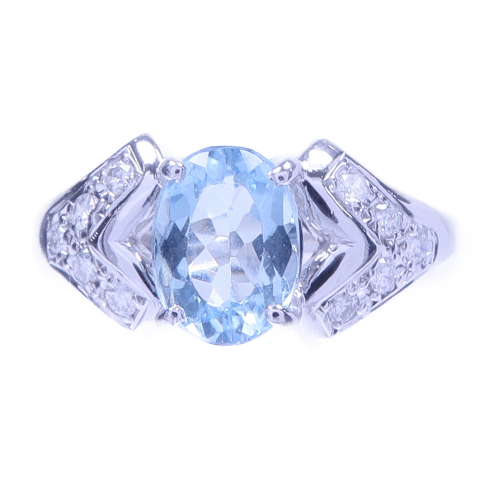 JEWELRY 【激減優惠】PT900鉑金Aquamarine Diamond Ring藍晶/鑽石戒指US#6.25