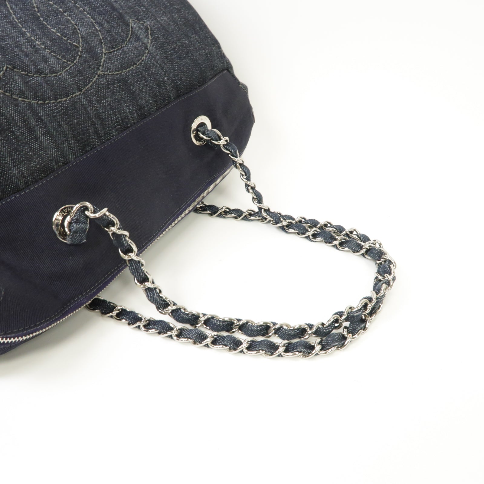 CHANEL **【激減優惠】牛仔布Chain Shouldre Bag銀扣鏈帶肩背袋藍色