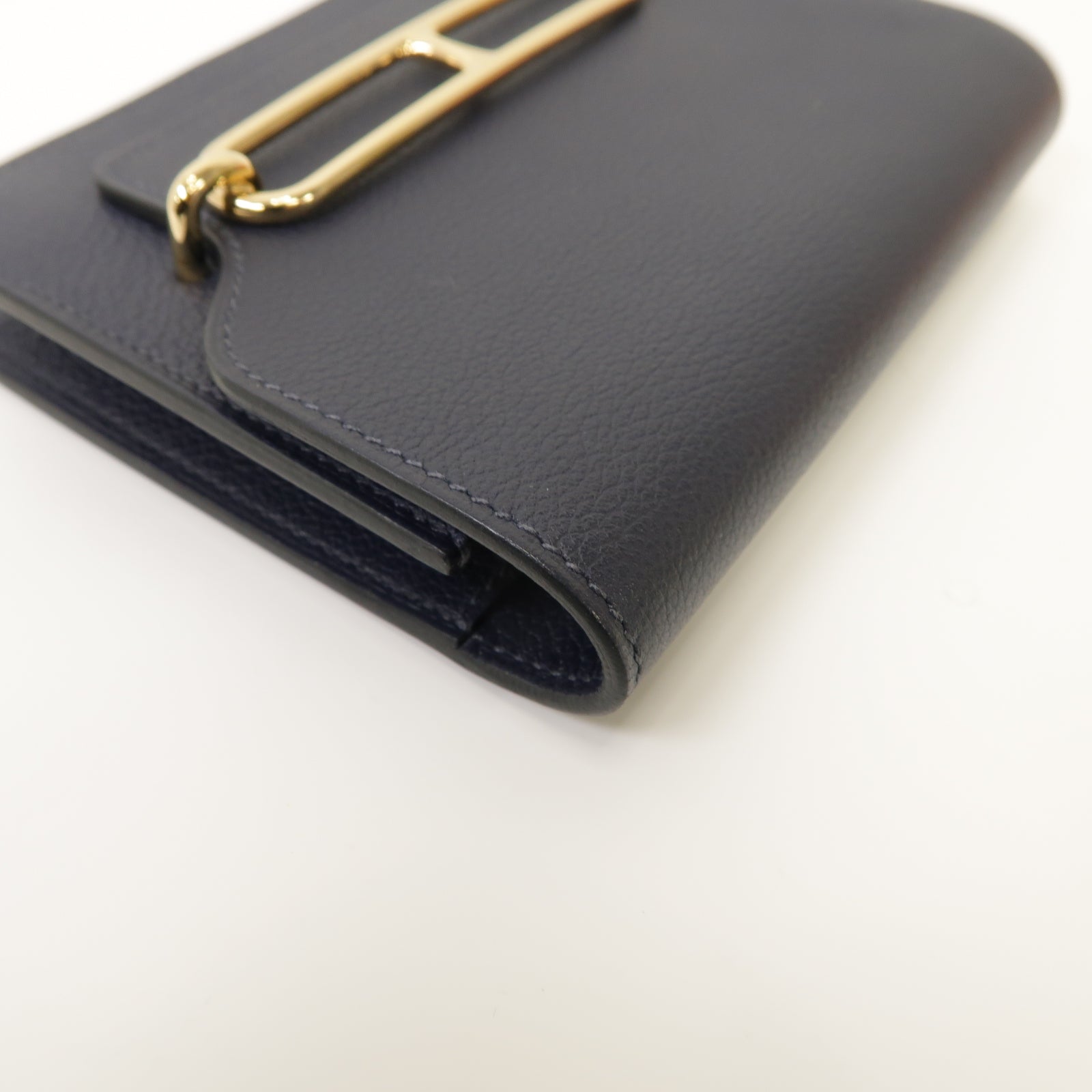 HERMES 【激減優惠】Evercolor皮革Rouls Slim金扣錢包深藍色
