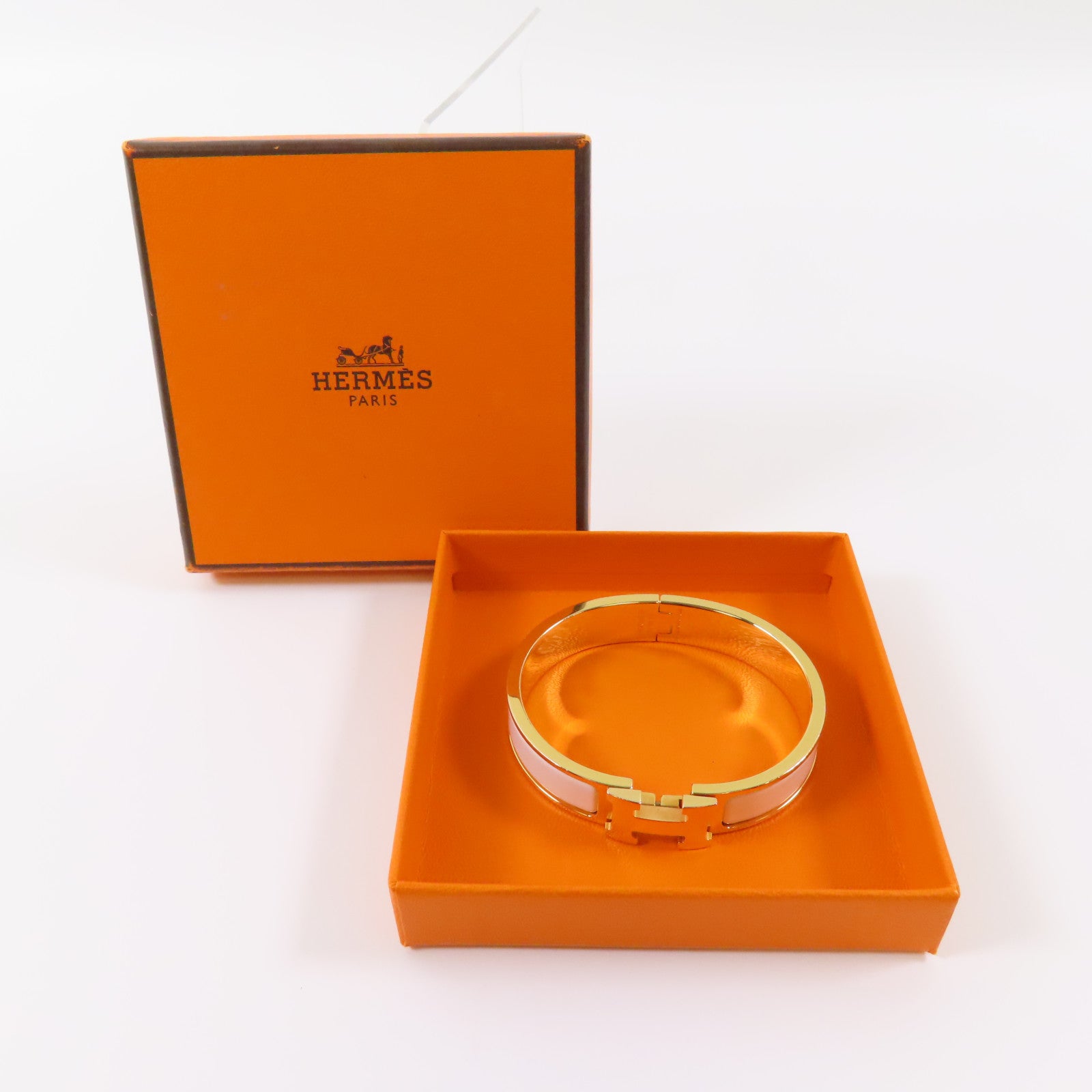 HERMES 金屬Clic H手鐲白色/金色