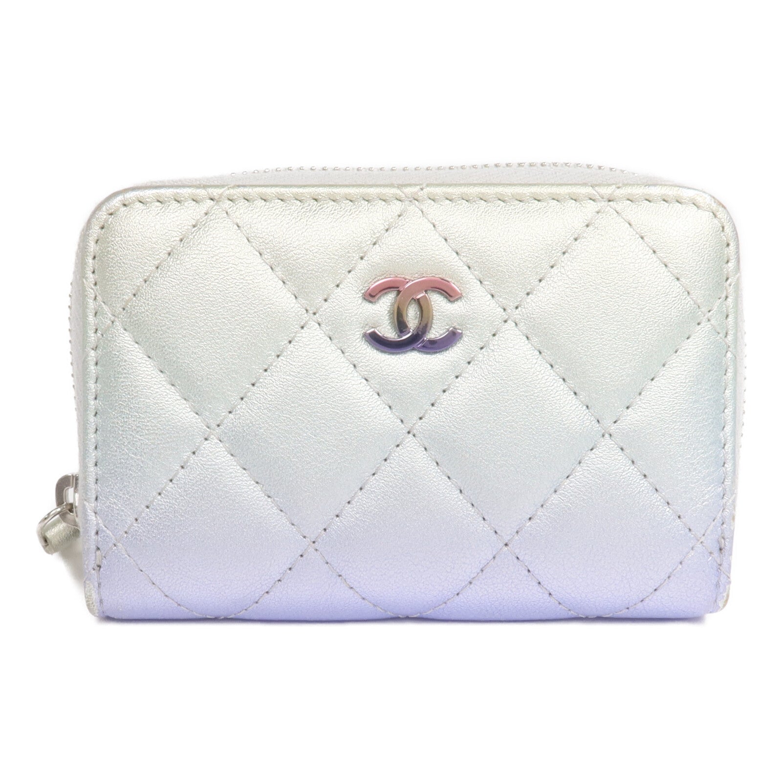 CHANEL 羊皮皮革Card Case/Coin Case銀扣拉鏈卡片套/零錢包