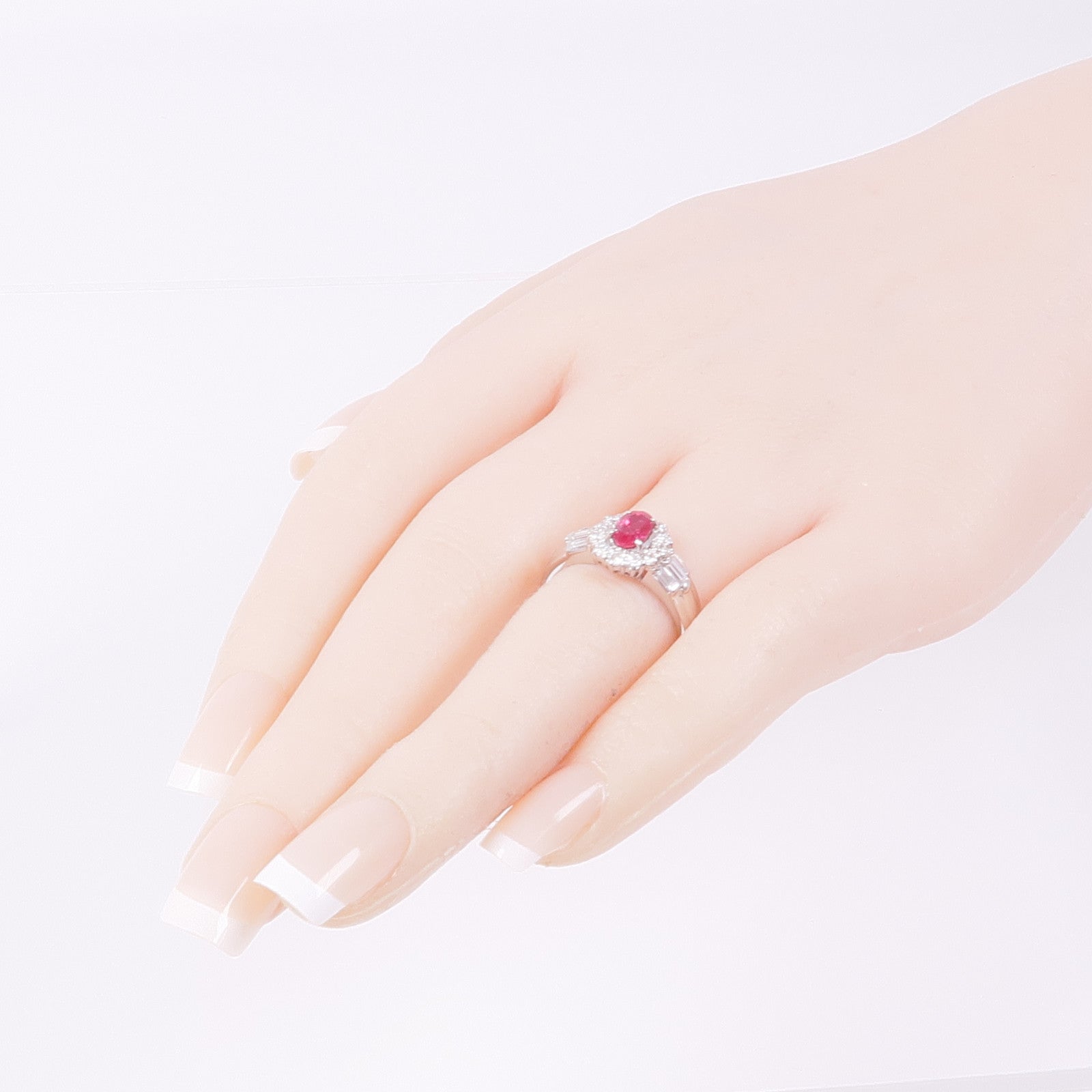 JEWELRY 【激減優惠】PT900鉑金Ruby Diamond Ring紅寶石/鑽石戒指US#7.25