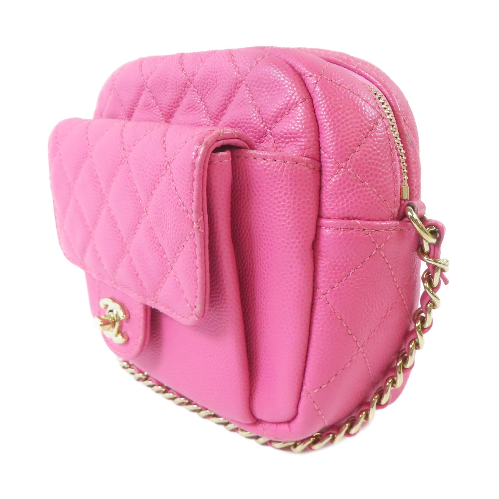 CHANEL 【激減優惠】菱格Caviar皮革Chain Shoulder Bag金扣鏈帶肩背袋粉紅色