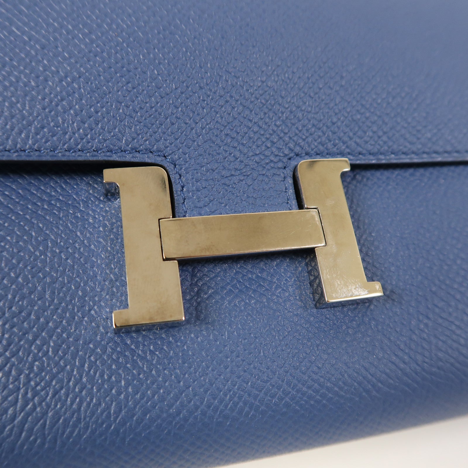 HERMES Epsom皮革Constance Long Wallet銀扣長錢包R2 Bleu Agate
