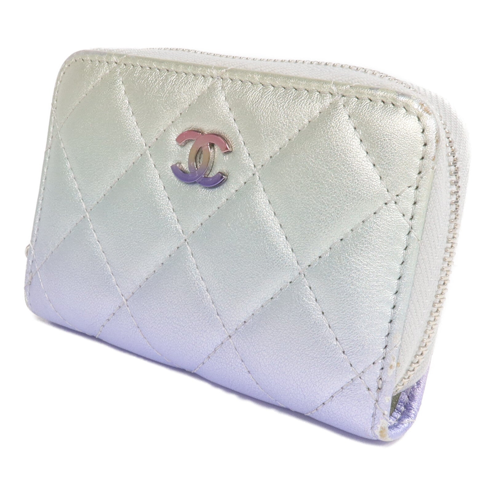 CHANEL 羊皮皮革Card Case/Coin Case銀扣拉鏈卡片套/零錢包