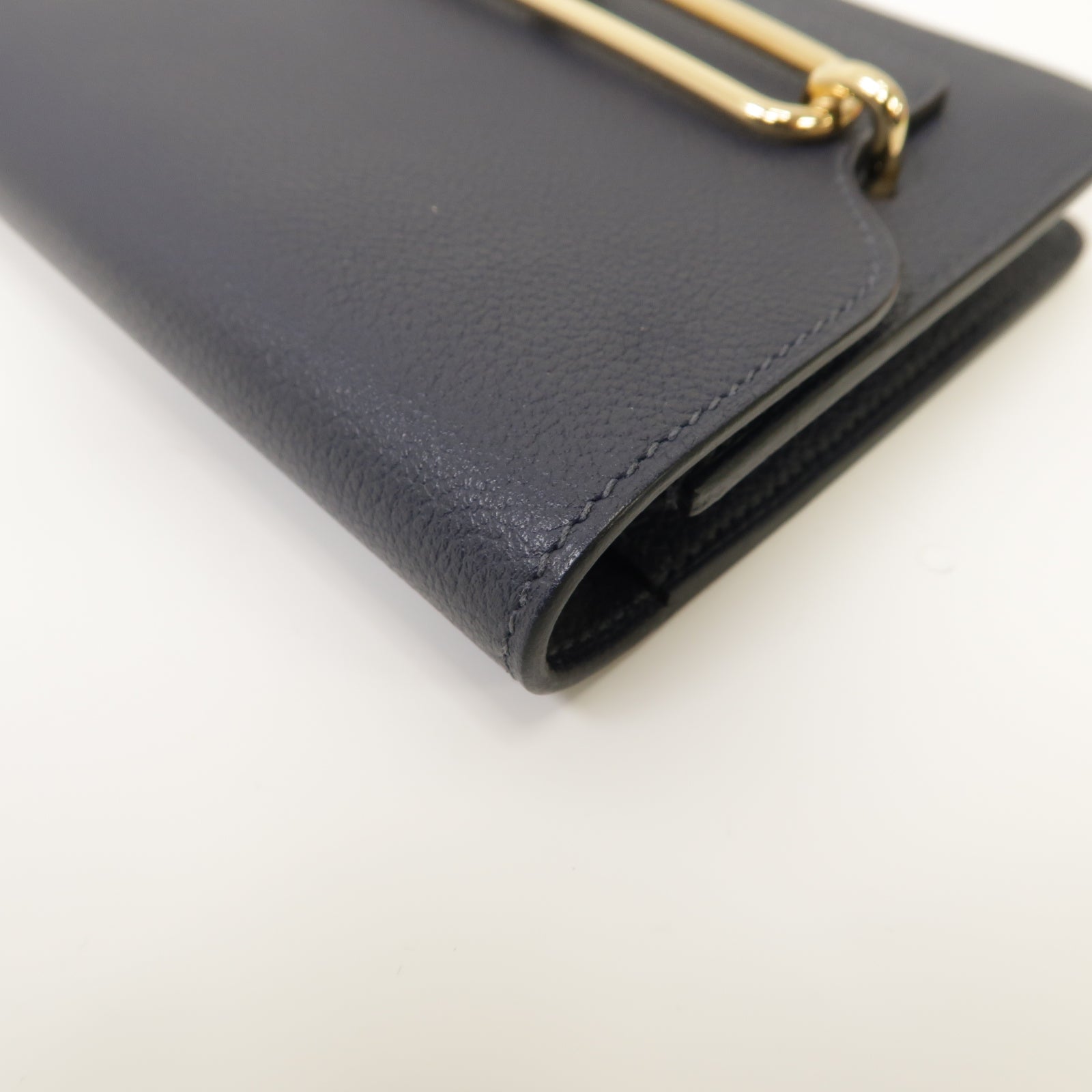 HERMES 【激減優惠】Evercolor皮革Rouls Slim金扣錢包深藍色