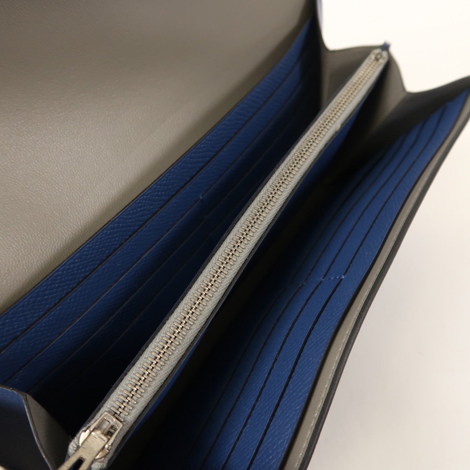 HERMES Epsom皮革Constance Long Wallet銀扣長錢包R2 Bleu Agate