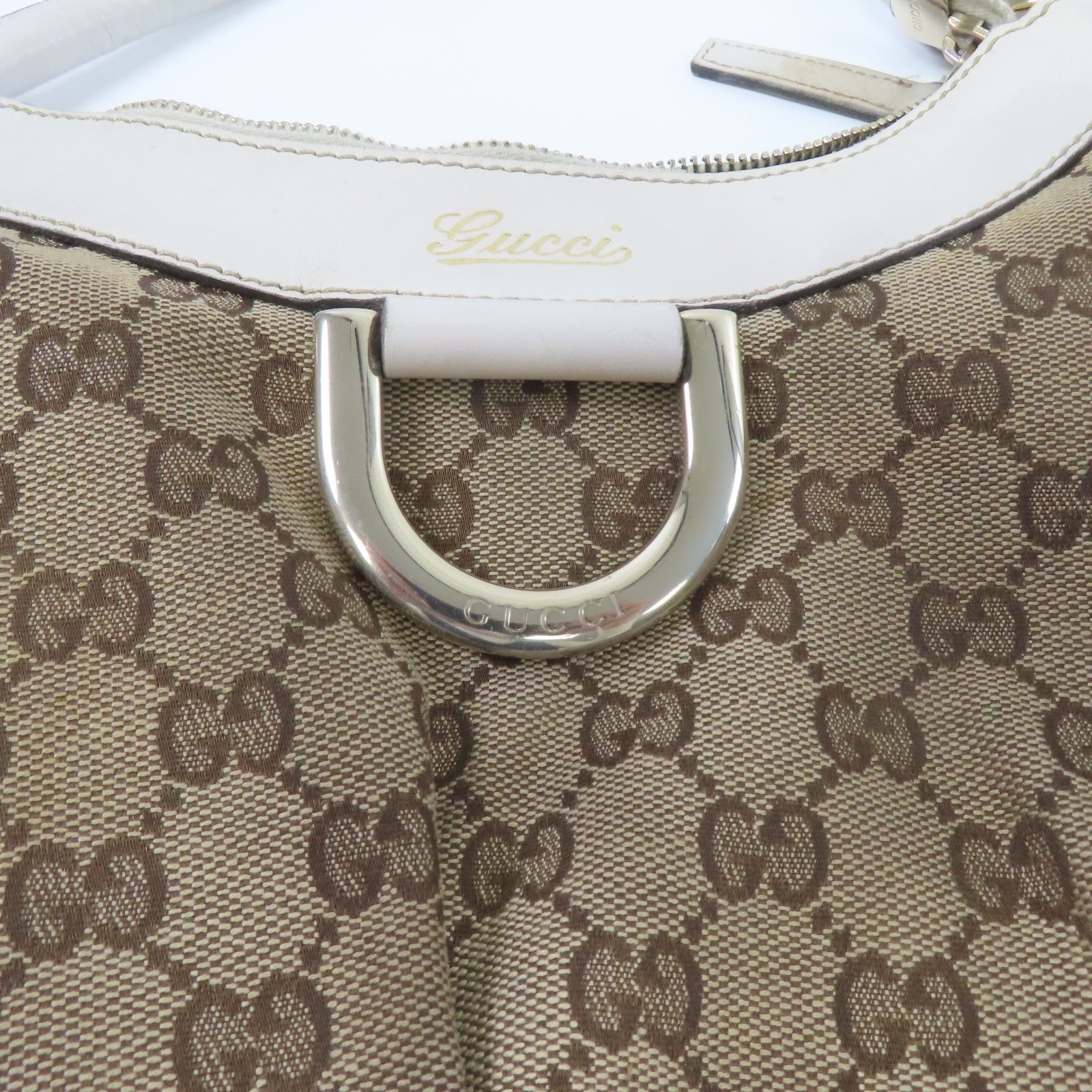 GUCCI 【激減優惠】帆布Shoulder Bag金扣肩背袋啡色/白色