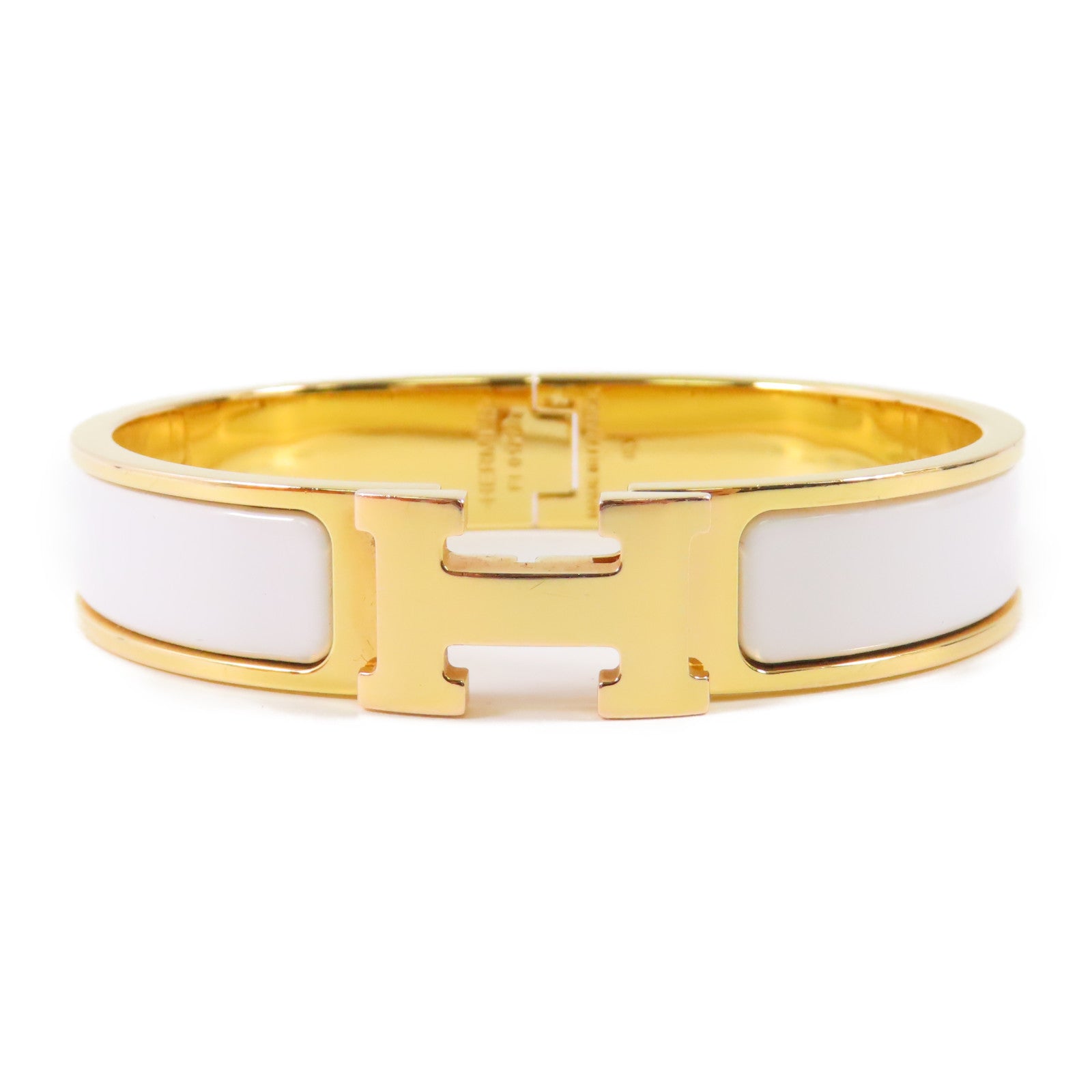 HERMES 金屬Clic H手鐲白色/金色