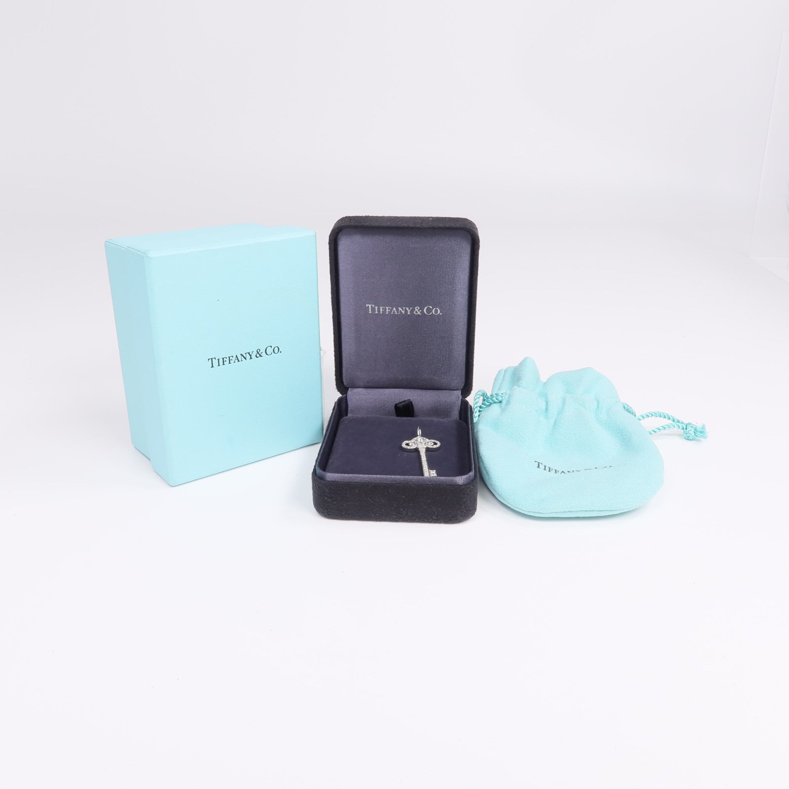 TIFFANY＆CO PT950鉑金Fleur de Lis Key Pendant鑽石吊墜