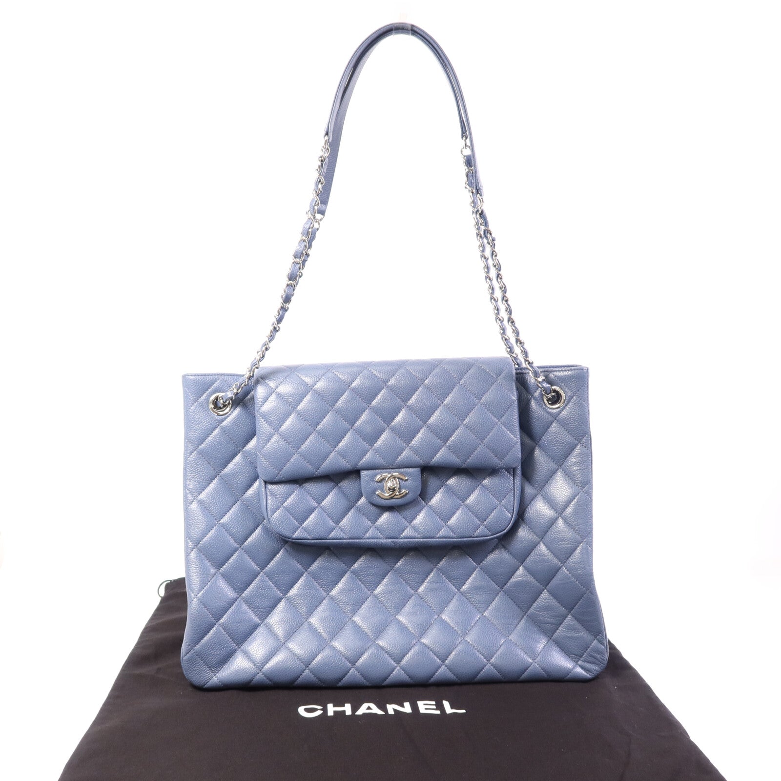 CHANEL 【激減優惠】牛皮皮革Tote Bag銀扣鏈帶肩背袋