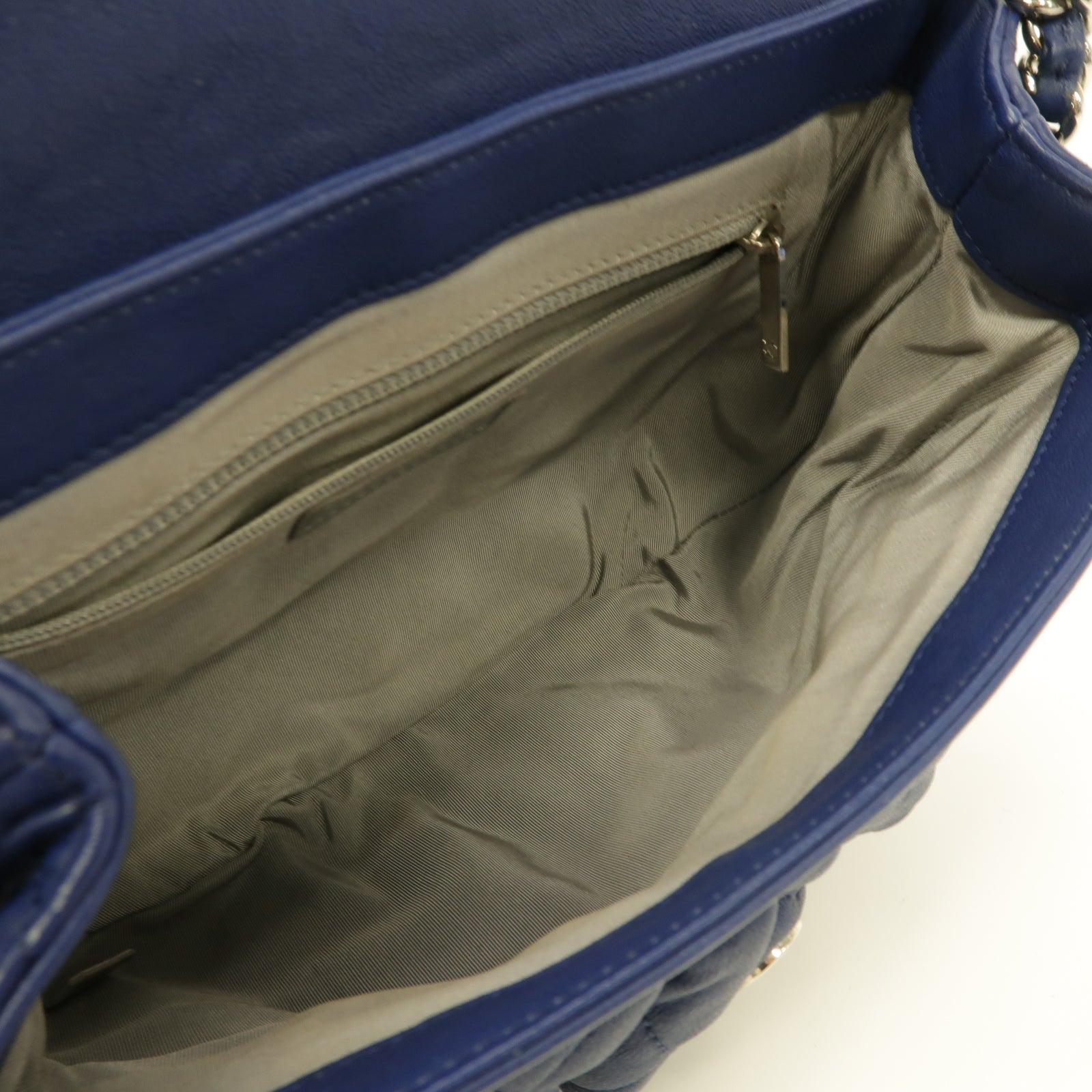 CHANEL 菱格牛皮皮革Chain Shoulder Bag銀扣鏈帶肩背袋藍色