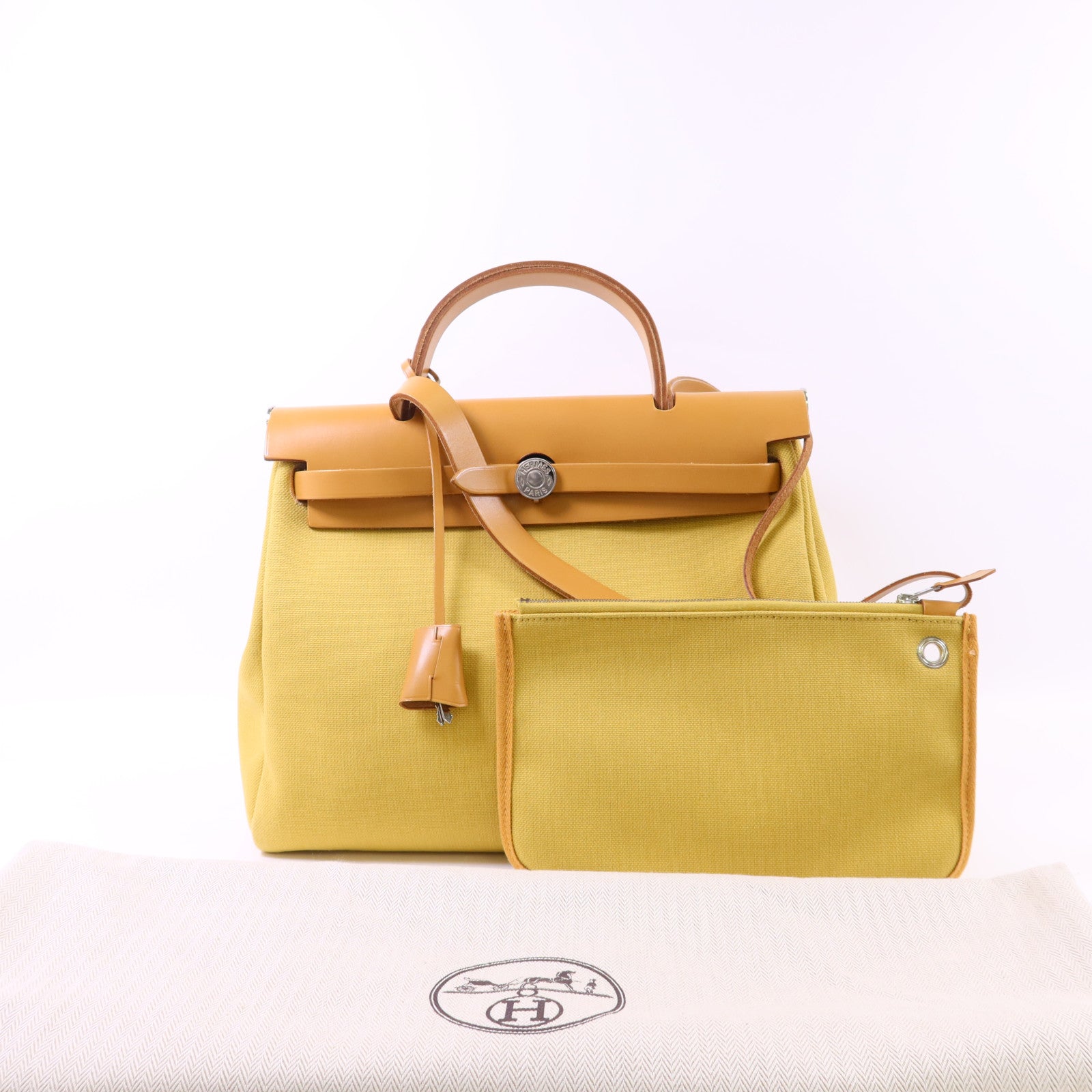 HERMES 帆布Herbag PM銀扣手挽肩背兩用袋Soleil
