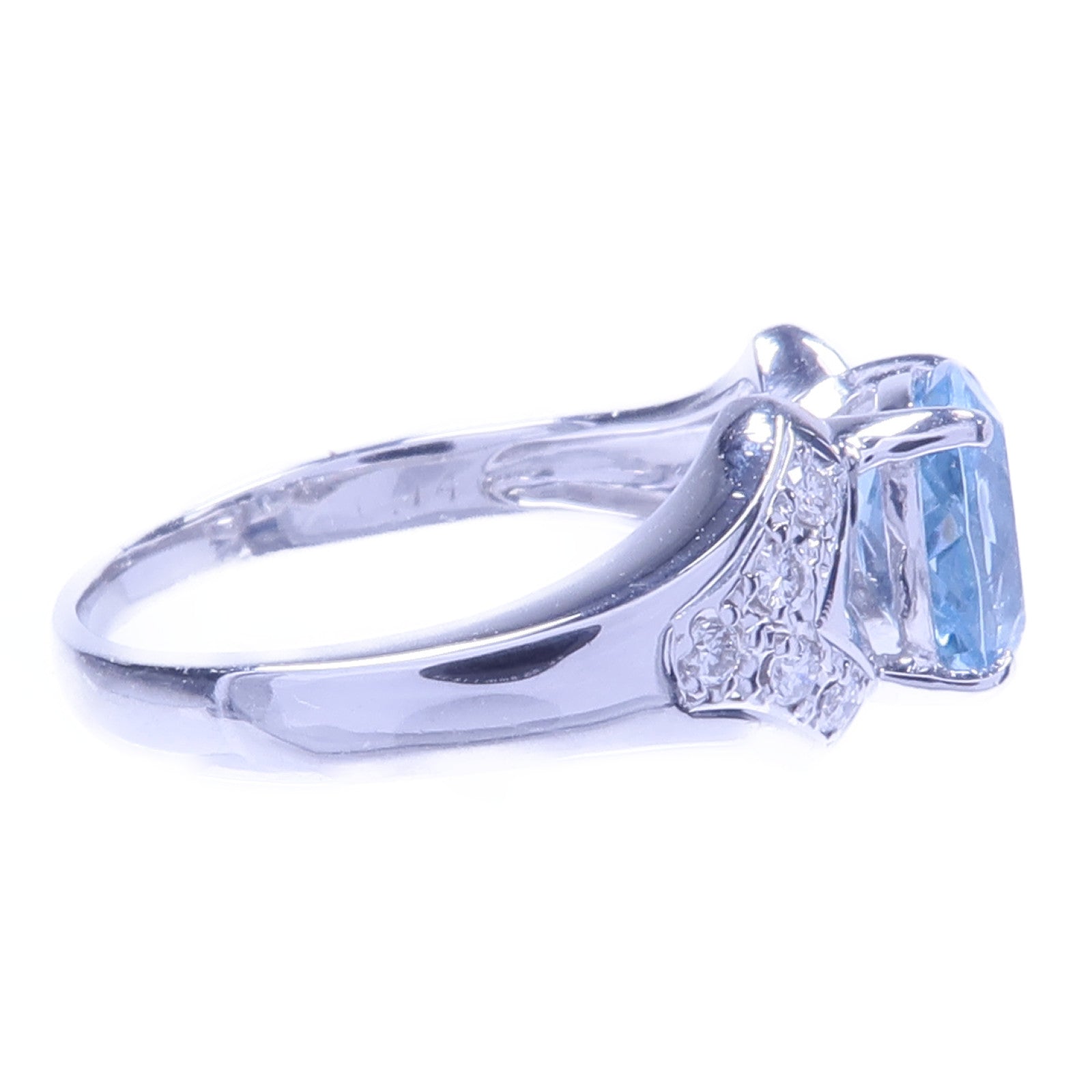 JEWELRY PT900鉑金Aquamarine Diamond Ring藍晶/鑽石戒指US#6.25