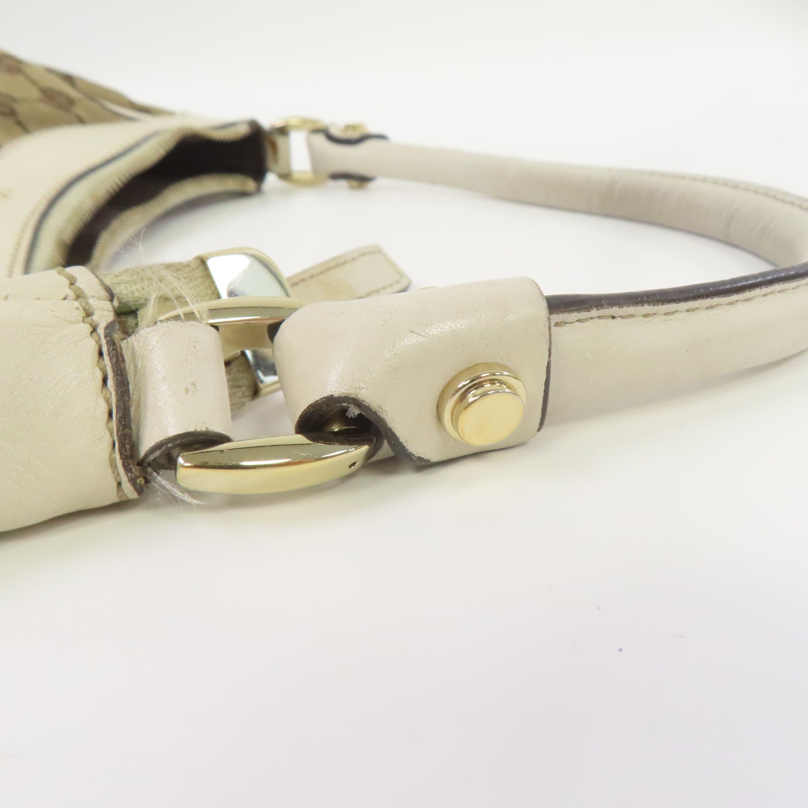 GUCCI 【激減優惠】帆布Shoulder Bag金扣肩背袋啡色/白色