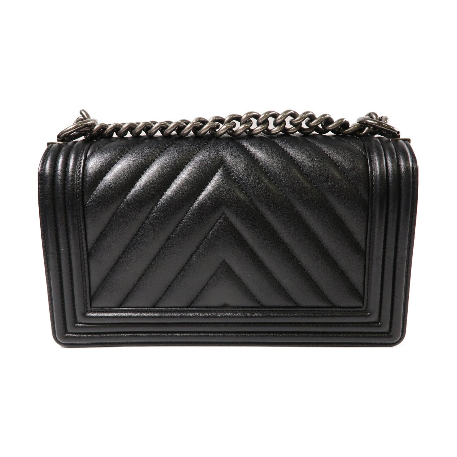 CHANEL 【激減優惠】牛皮皮革Boy Chanel 25銀扣鏈帶肩背袋黑色