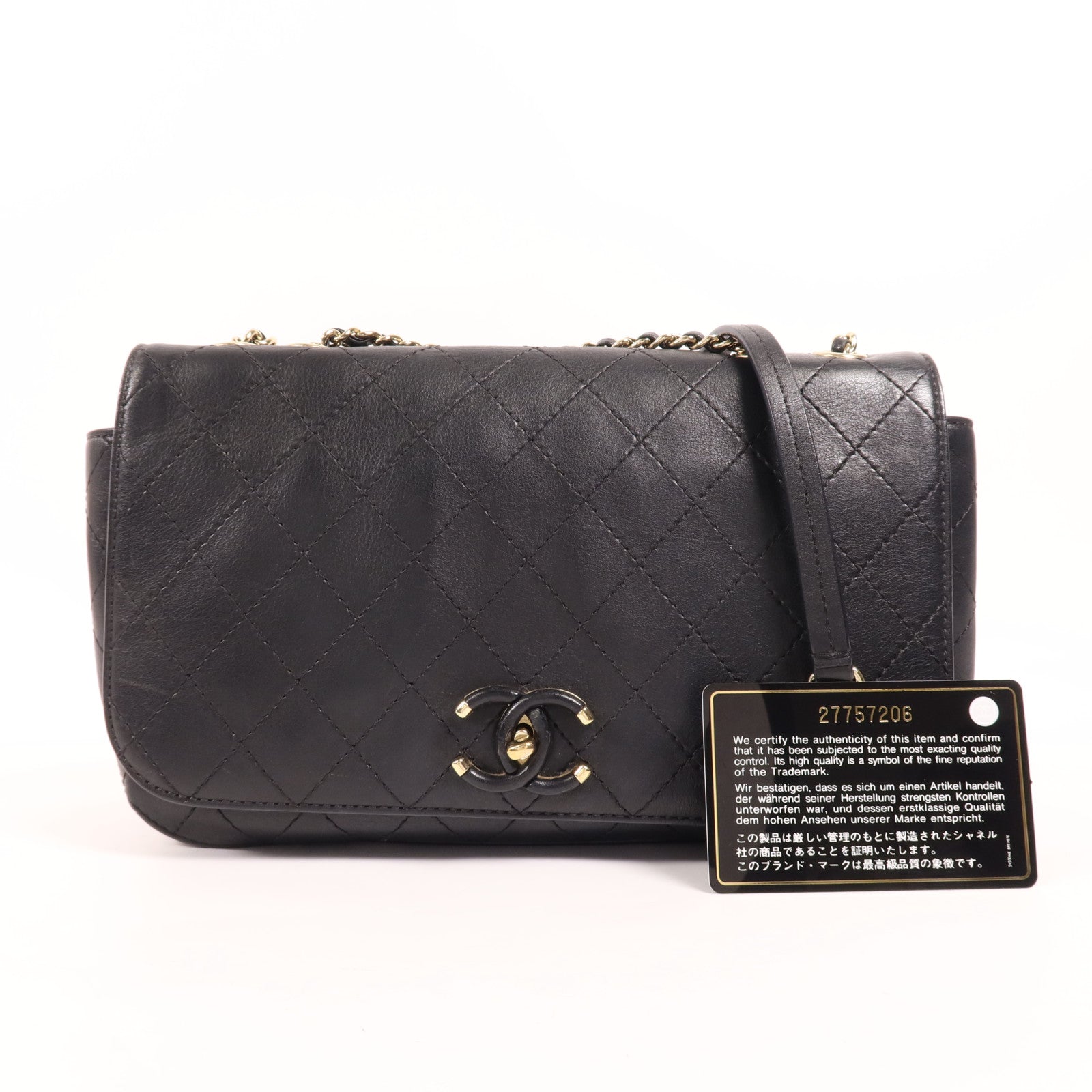 CHANEL 牛皮皮革Chain Shoulder金扣鏈帶肩背袋